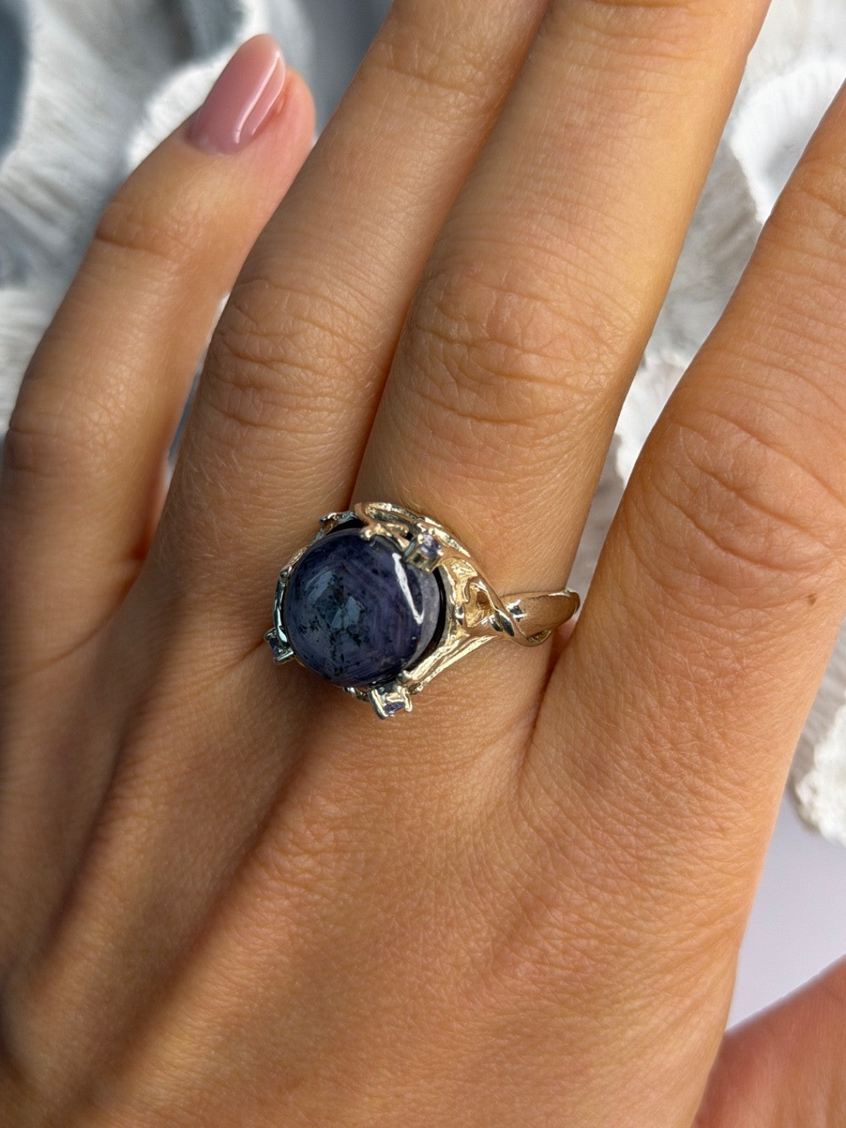 925 Sterling Silver Blue Tumbled Sapphire & Iolite Ring Size 9