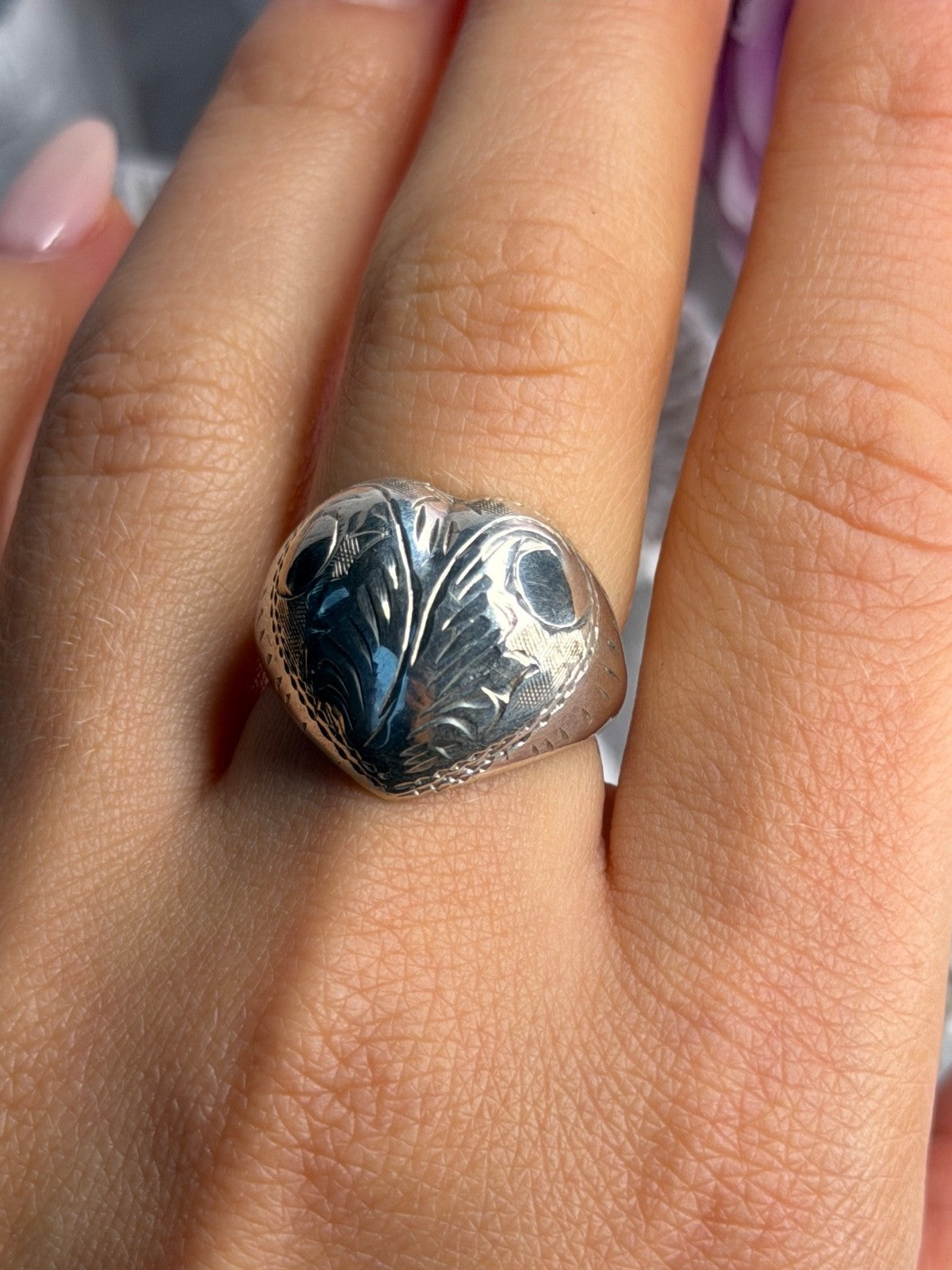 Vintage 925 Sterling Silver Heart Ring Size 8