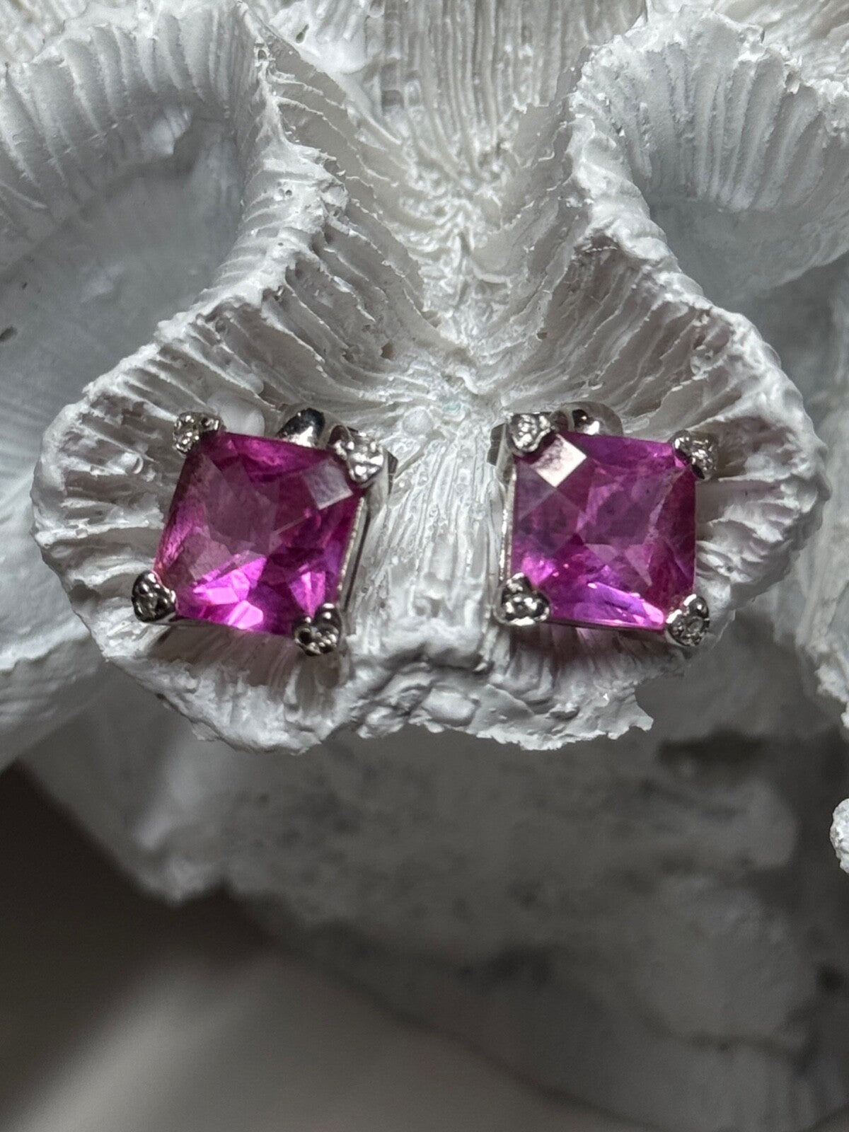 925 Sterling Silver Pink Topaz Earrings Length 0.5 Inch