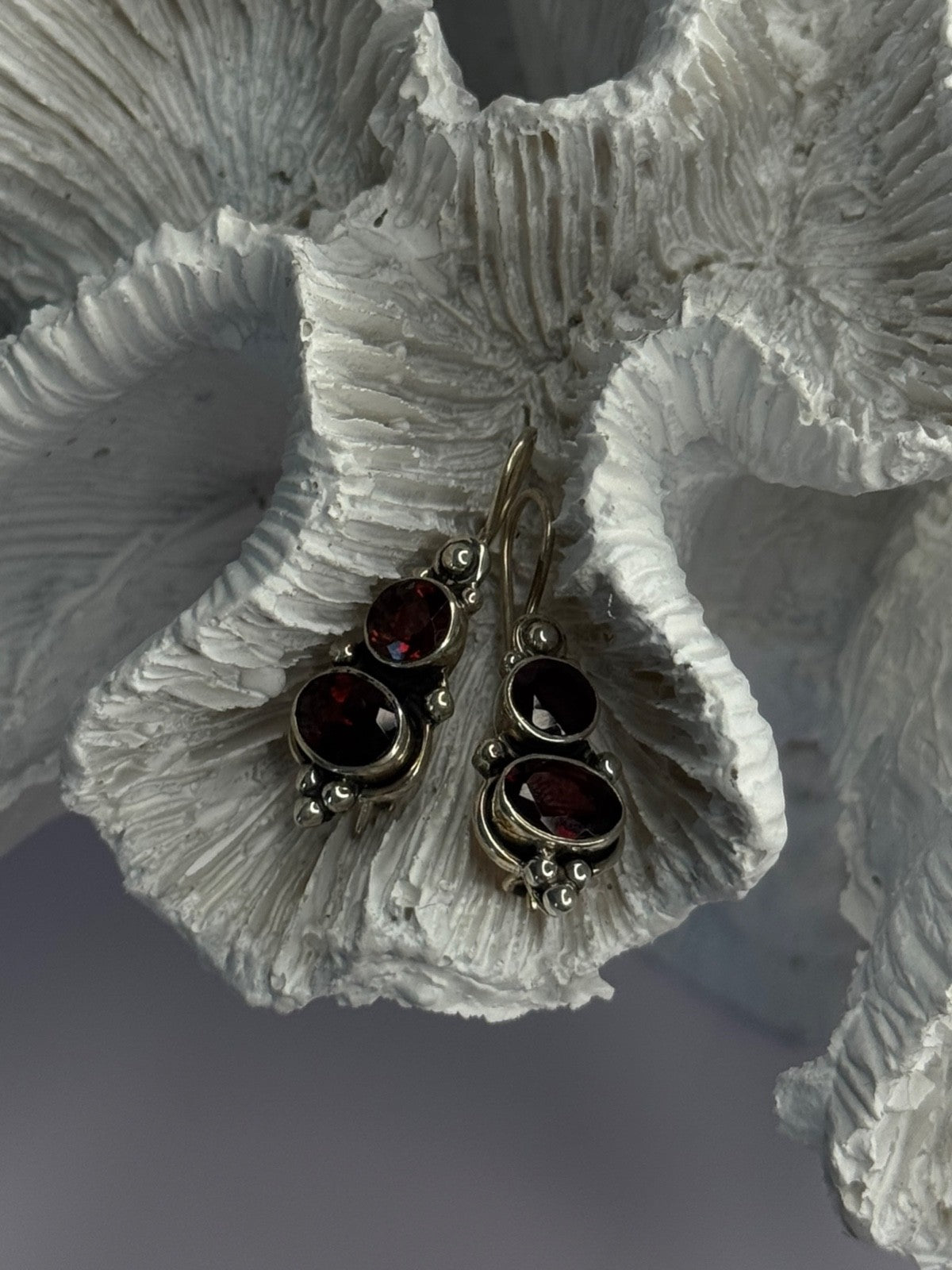 925 Sterling Silver Garnet Earrings Length 1.15 Inch