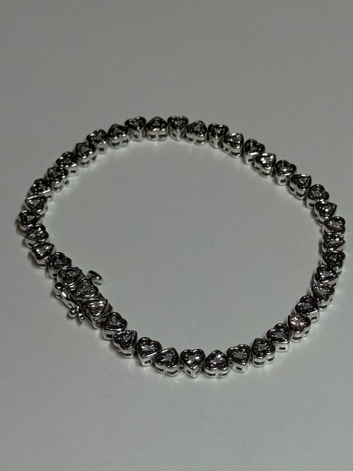 925 Sterling Silver White Sapphire Heart Bracelet Size 7 Inch