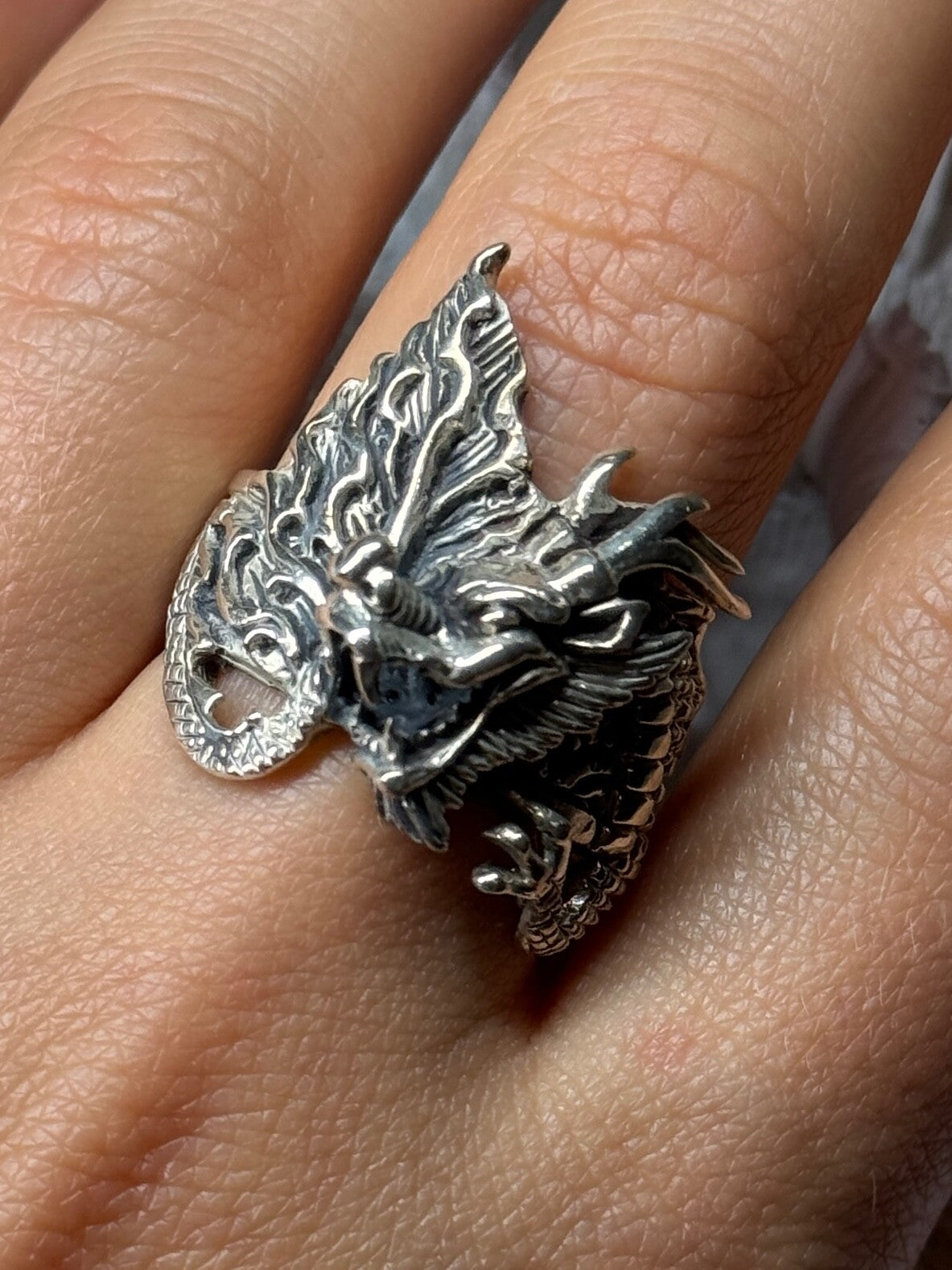 925 Sterling Silver Dragon Ring Size 9