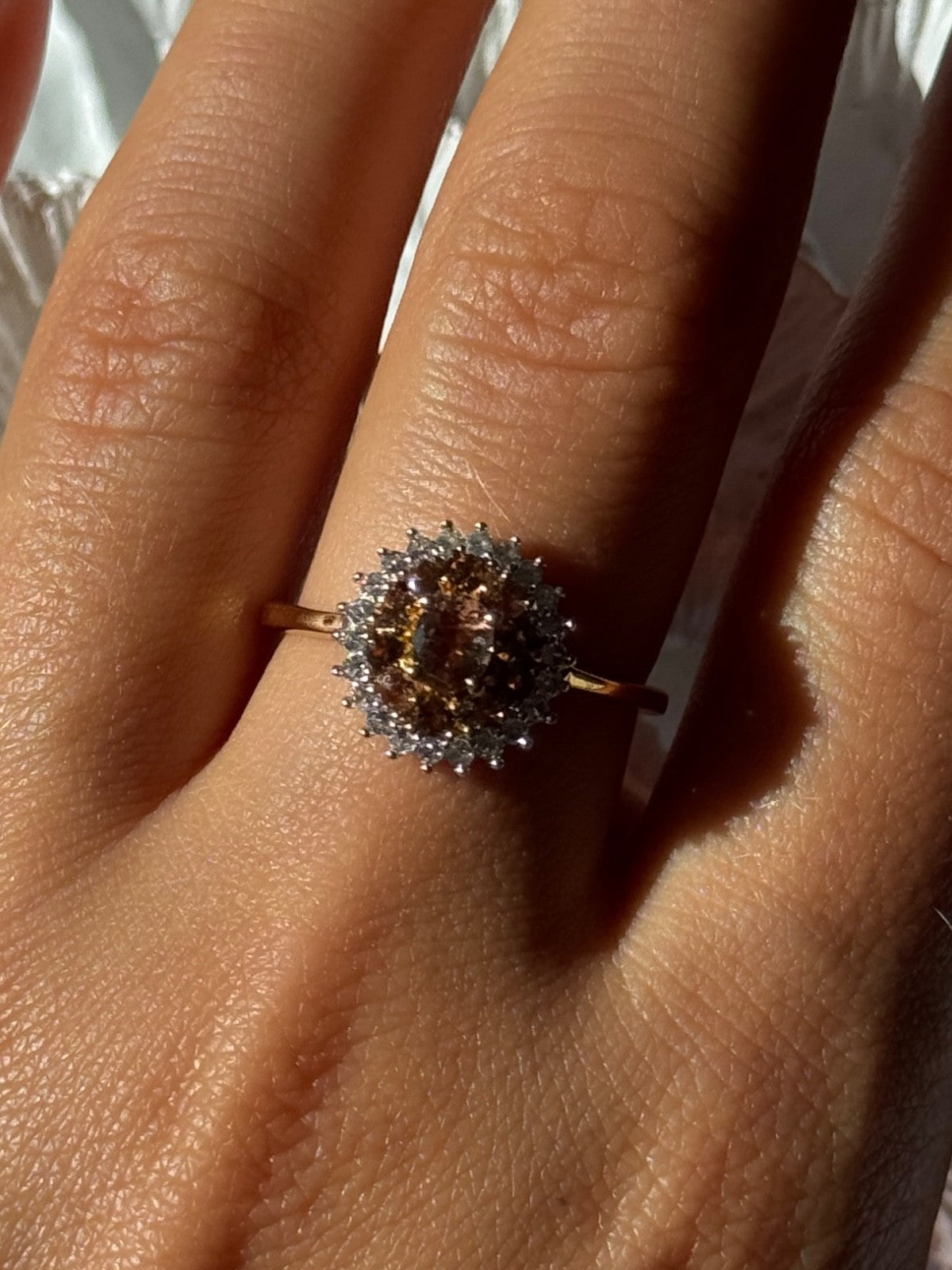 D'Joy 925 Sterling Silver Gold Plated Brown & White Spinel Ring Size 9