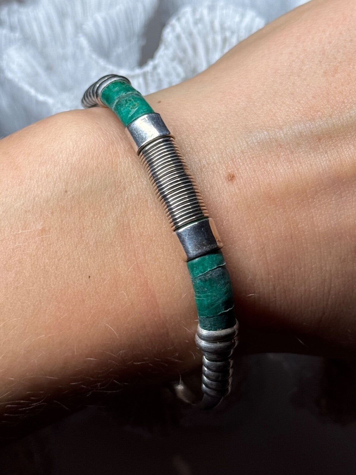 Vintage 925 Sterling Silver Malachite Bracelet