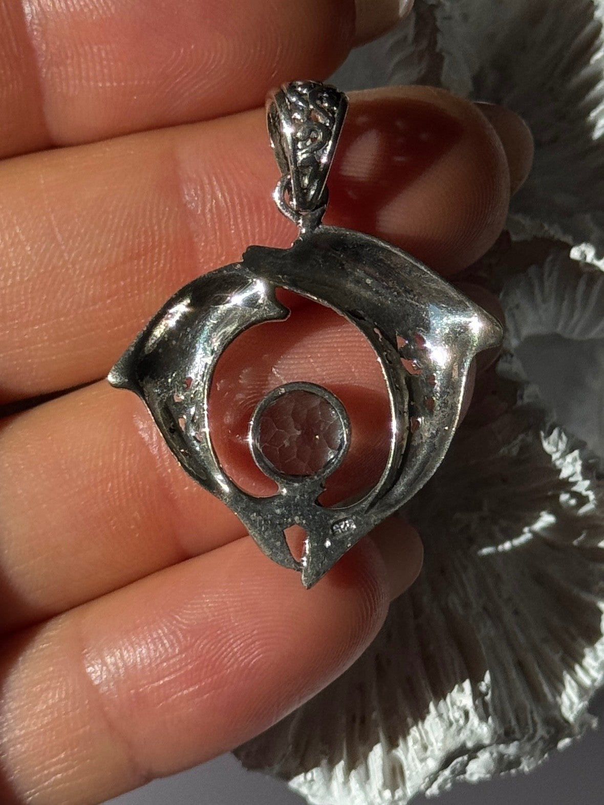 925 Sterling Silver Dolphins Topaz Pendant