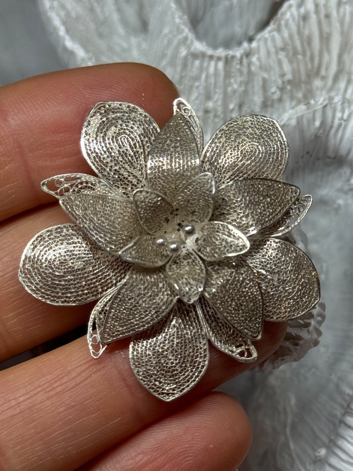 925 Sterling Silver Flower Brooch Length 1.8 Inch