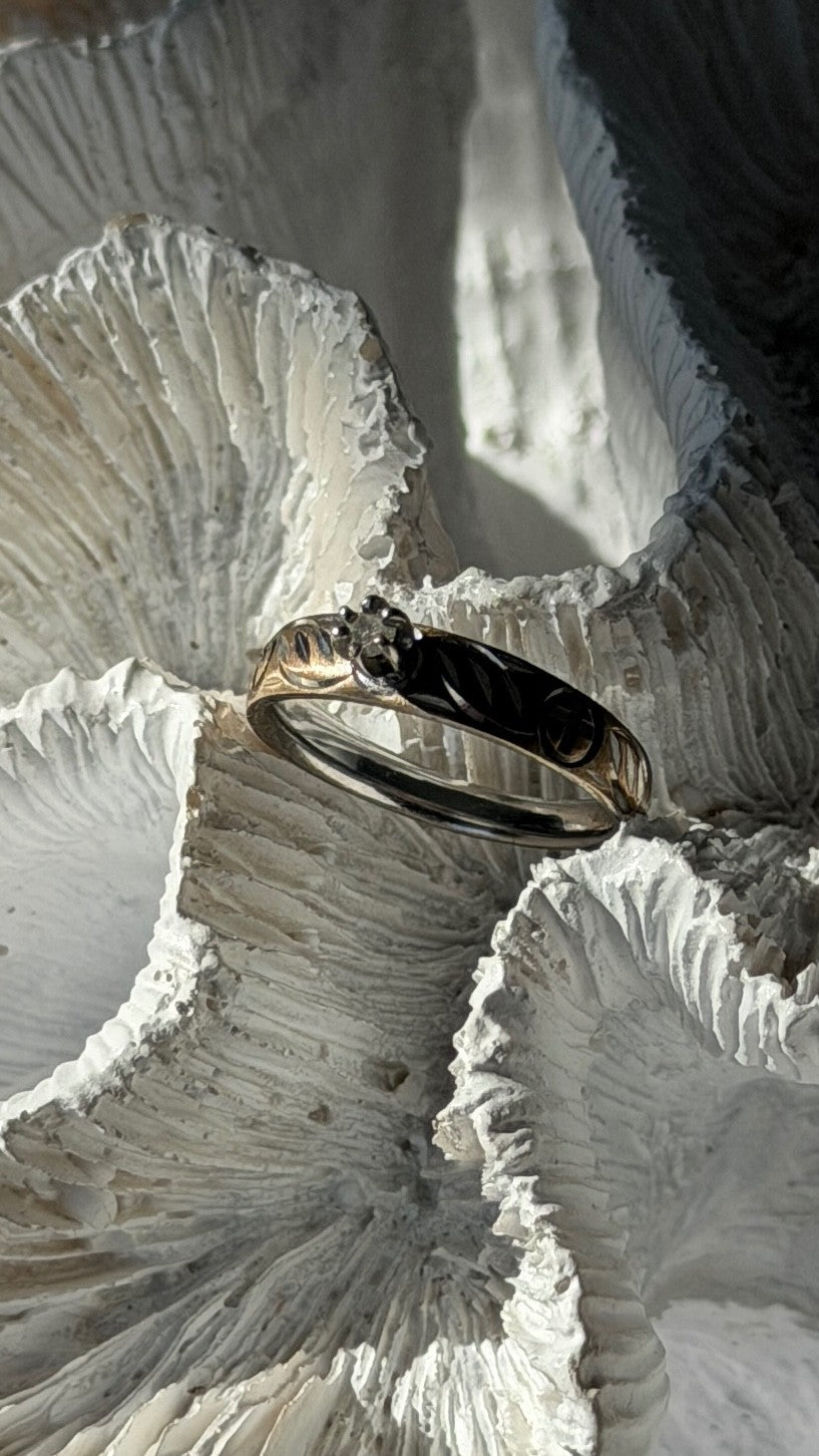 925 Sterling Silver 10K Yellow Gold Diamond Ring Size 7