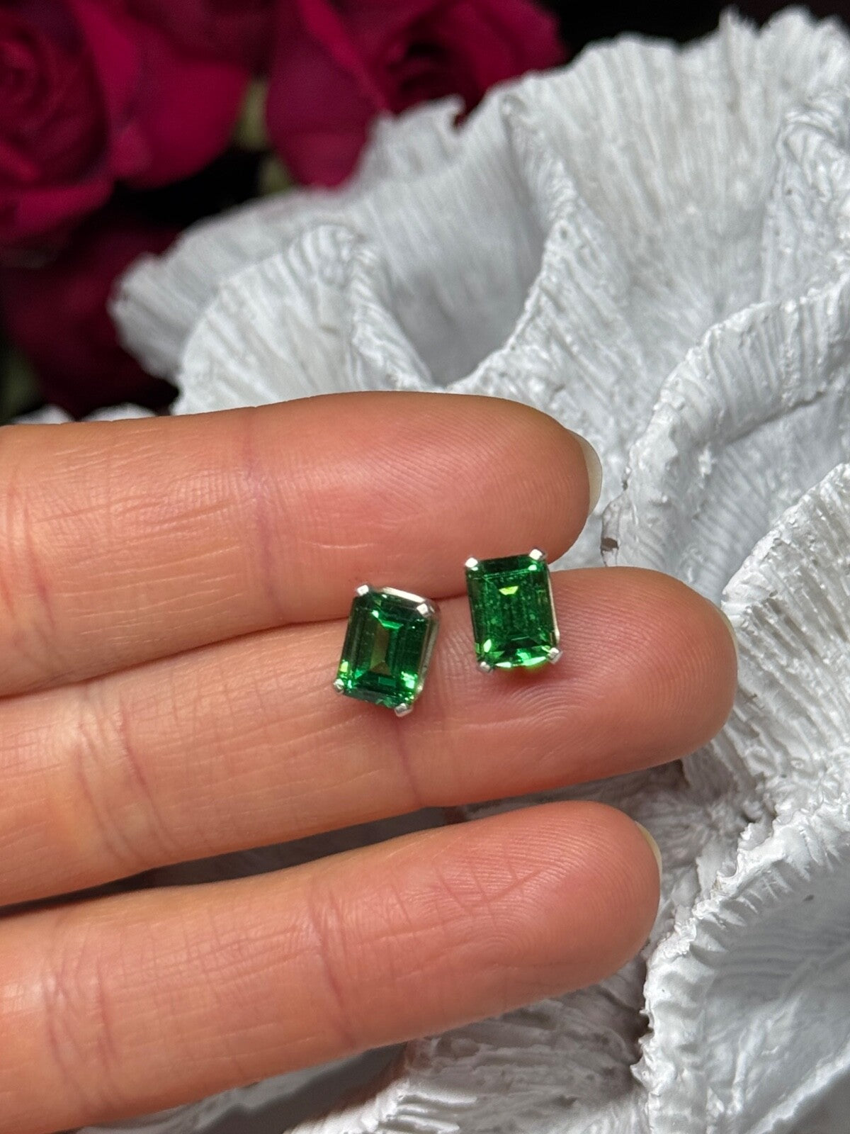 925 Sterling Silver Green Peridot Earrings Length 8 Mm