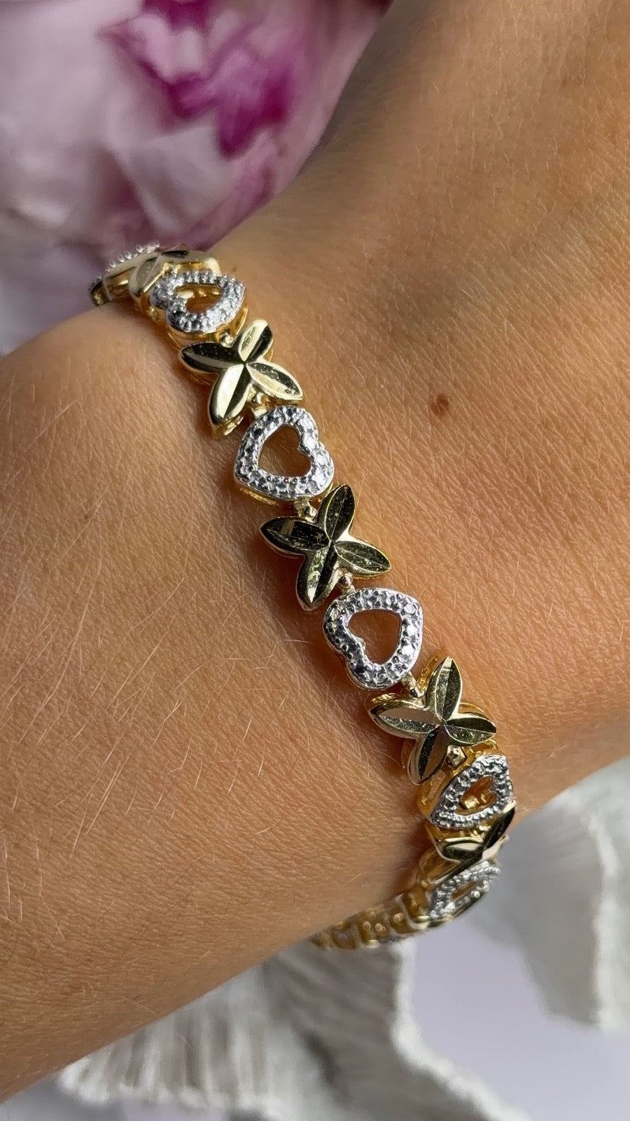 925 Sterling Silver Gold Plated Heart Bracelet Length 7.5