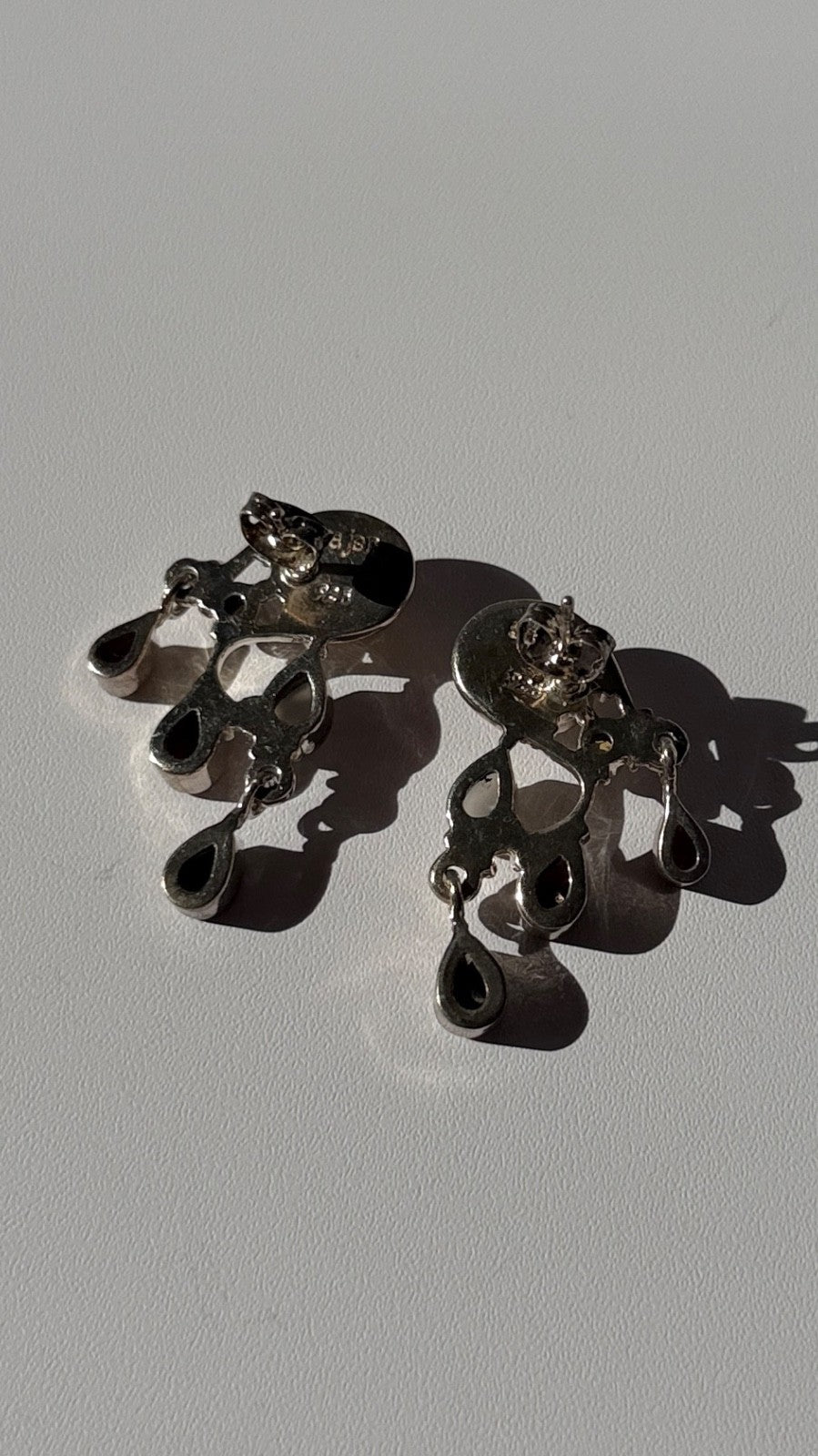 Vintage 925 Sterling Silver Multi Color Gemstones Earrings