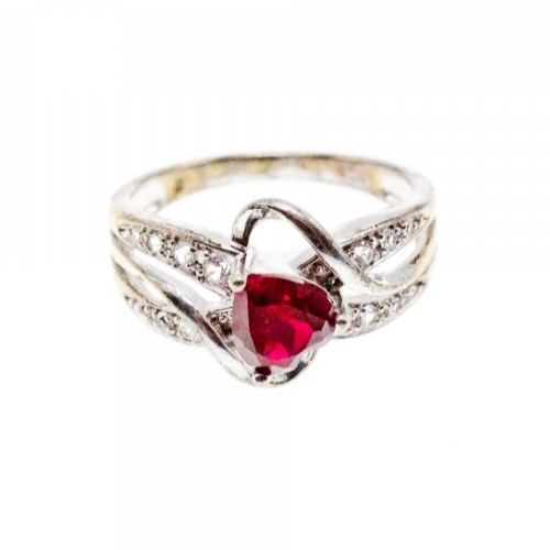 925 Sterling Silver Spinel & CZ "Heart" Ring Size 6.5