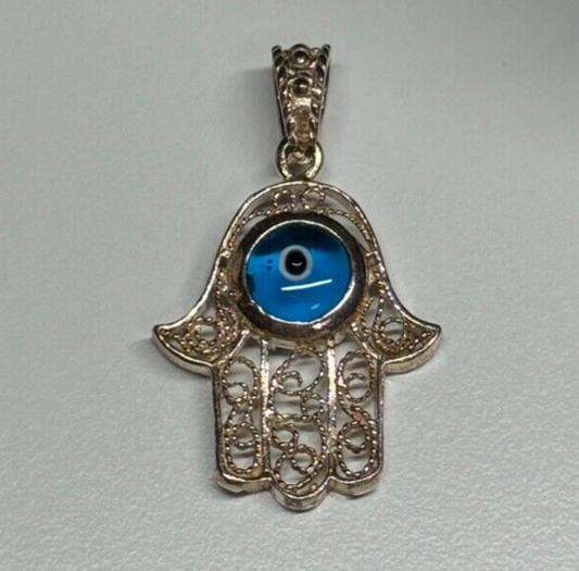925 Sterling Silver Hamsa Hand Amulet Pendant