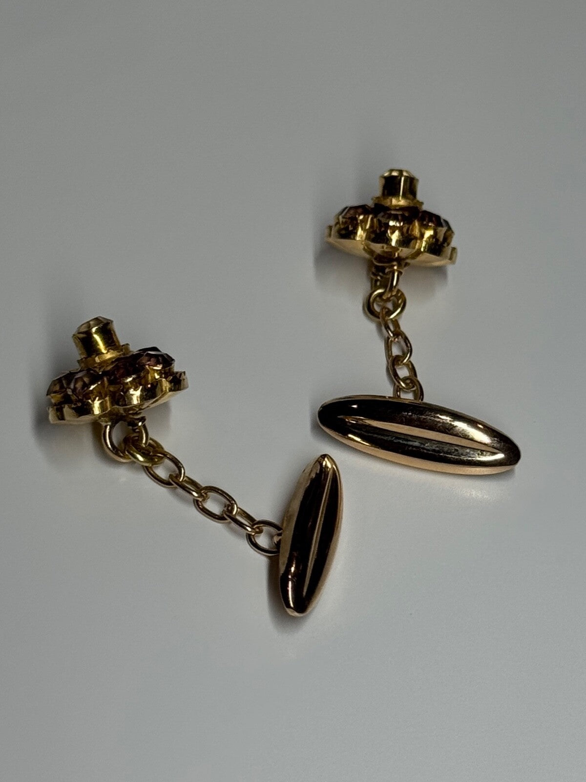 Estate Antique 18K & 14K Yellow Gold Circular Floral Leaf Cuff Links