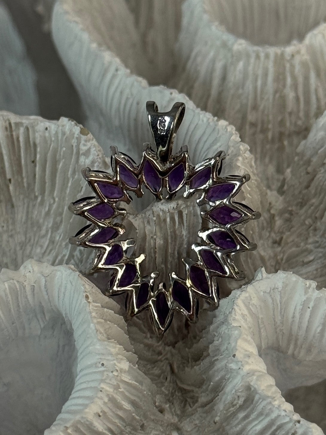 925 Sterling Silver Amethyst Heart Pendant Length 1.15 Inch
