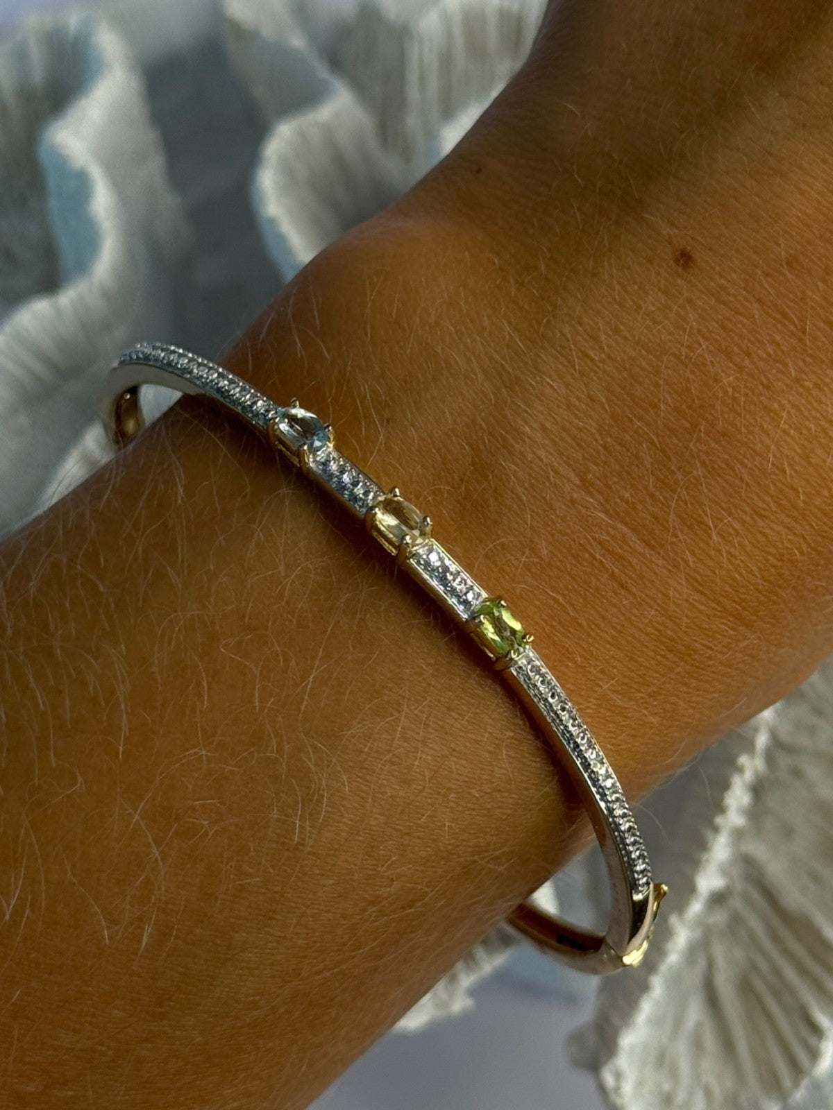 925 Sterling Silver Gold Plated Topaz Citrine Peridot Bracelet