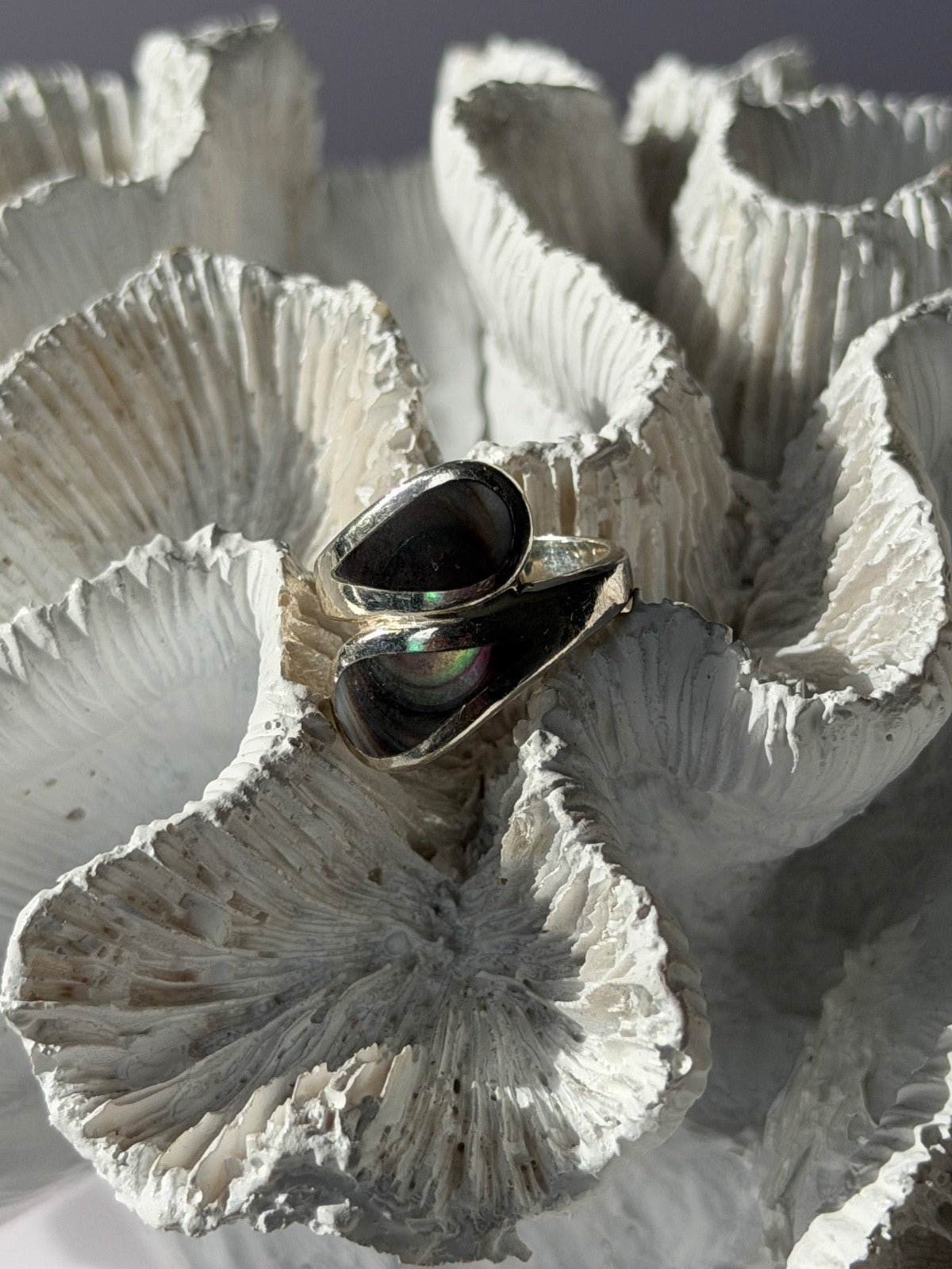 Vintage 925 Sterling Silver Abalone Ring Size 6