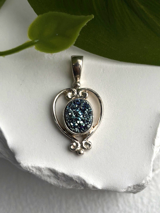 Sajen 925 Sterling Silver Blue Marcasite Artisan Pendant