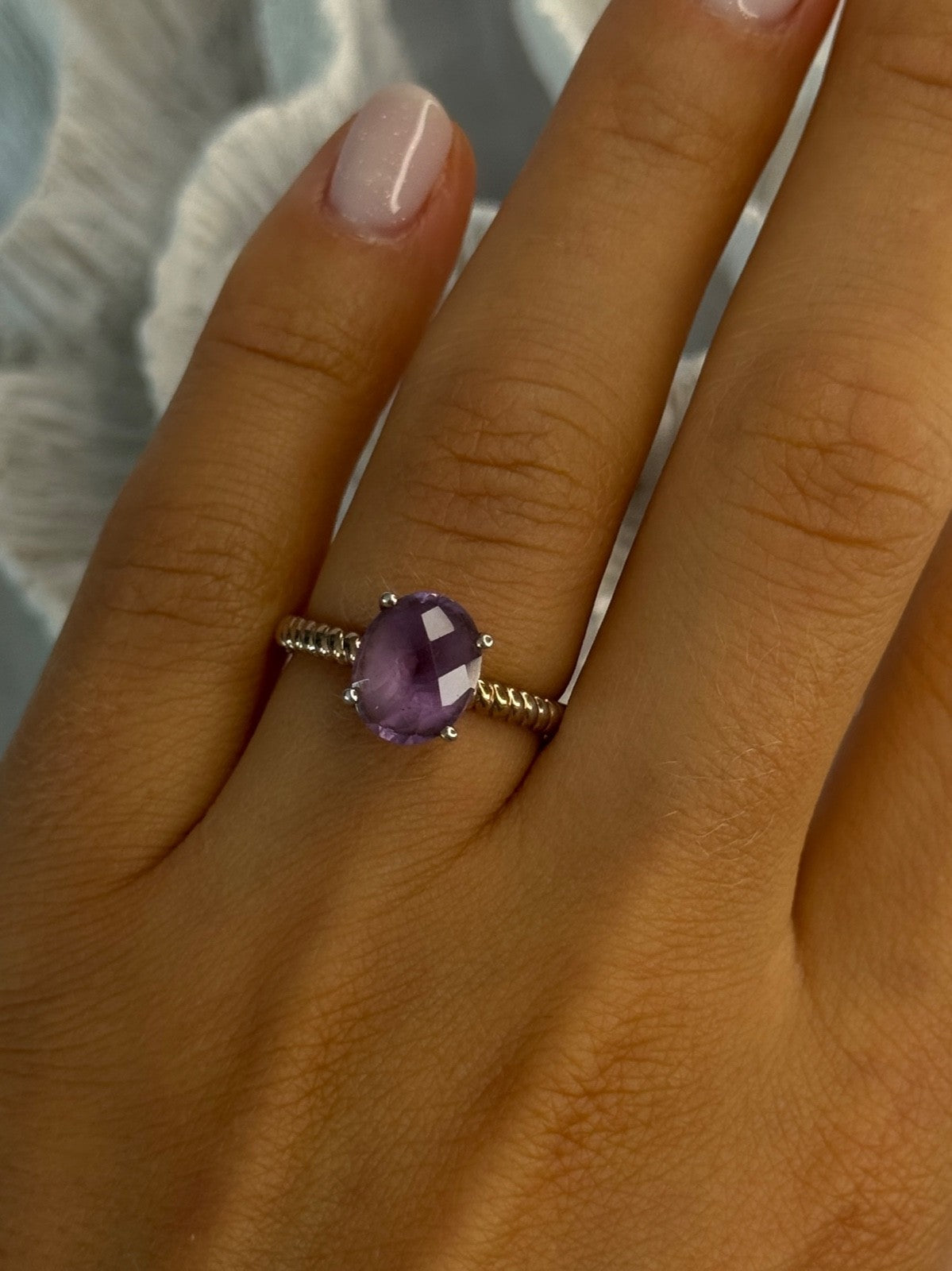 925 Sterling Silver Amethyst Ring Size 6.5