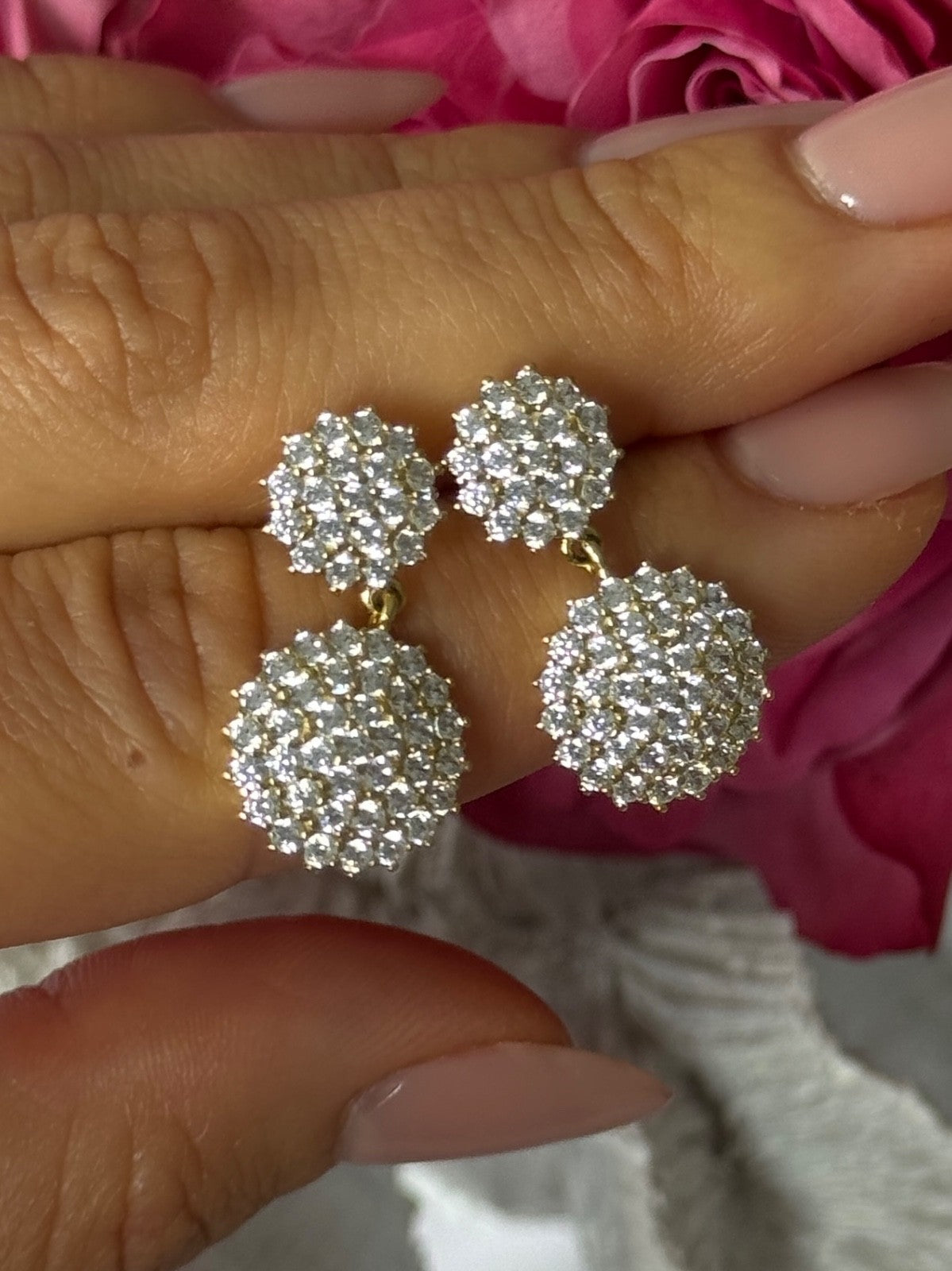 925 Sterling Gold Plated Cz Silver Earrings Length 1 inch