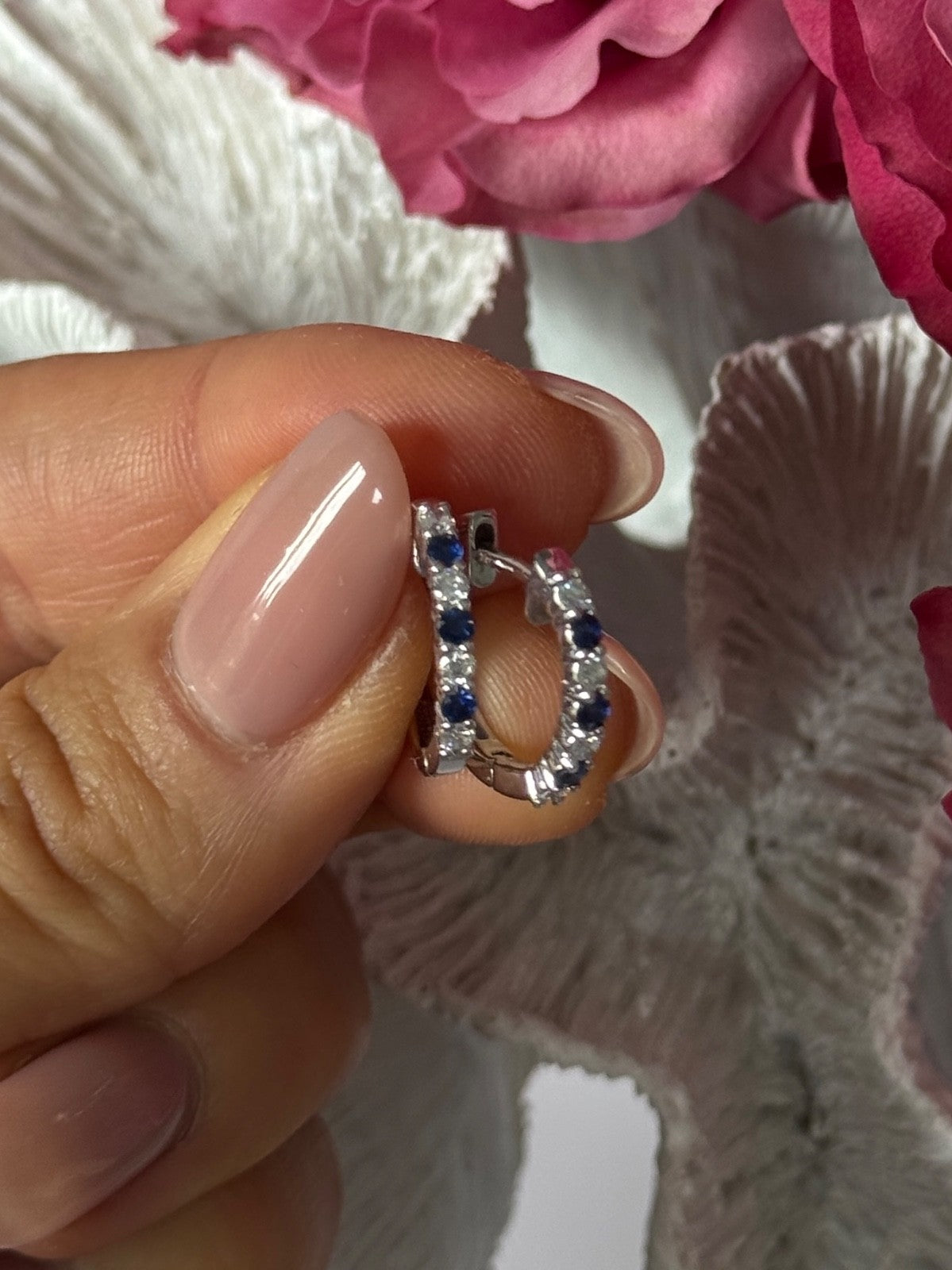 14K White Gold Sapphire & Diamond Earrings
