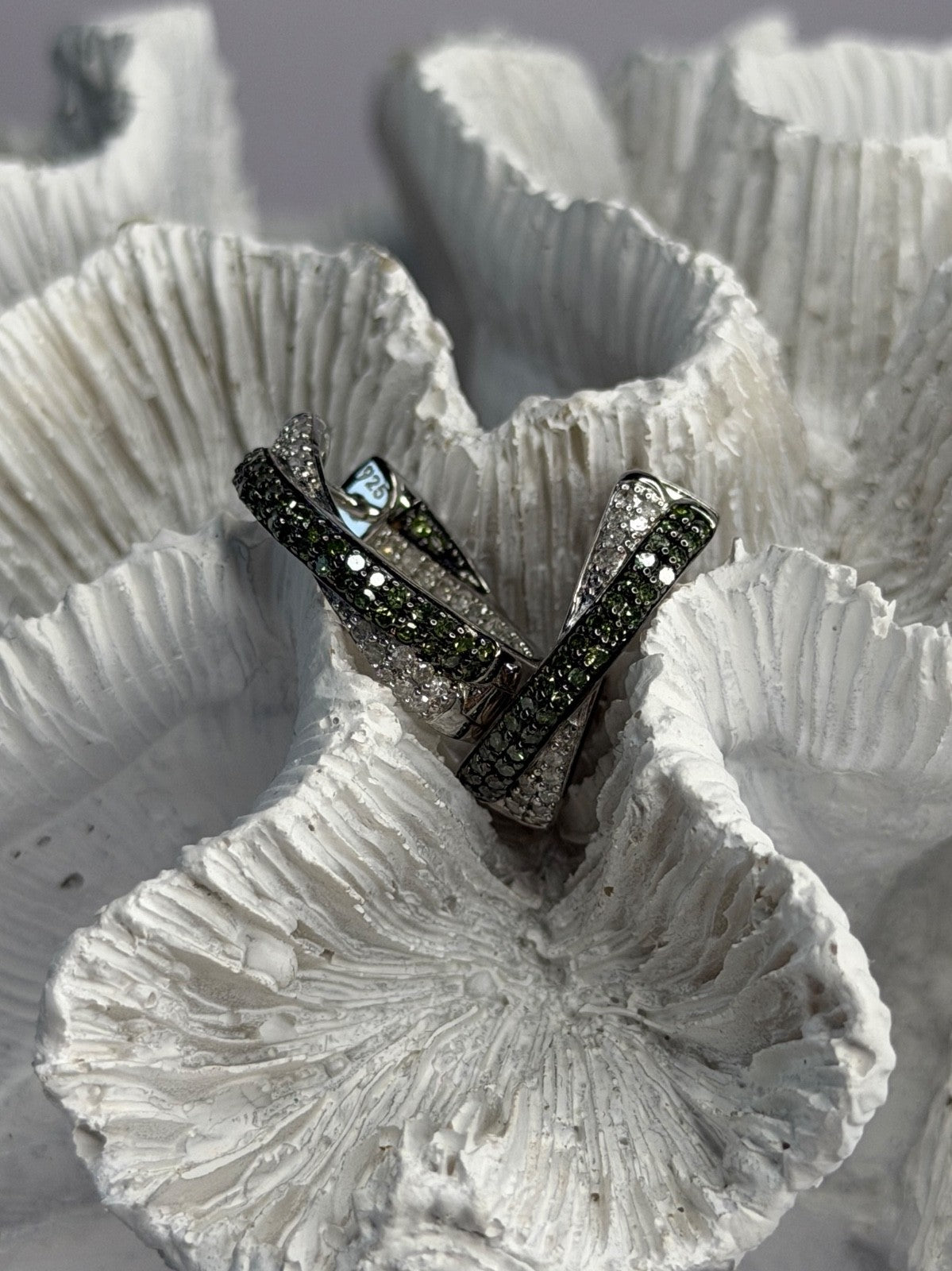 925 Sterling Silver Shiny White & Green Spinel Earrings