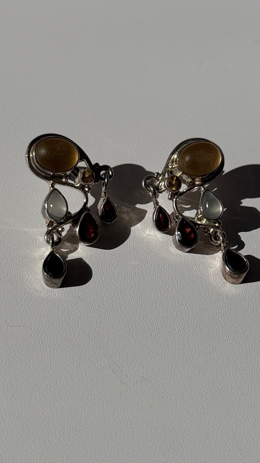 Vintage 925 Sterling Silver Multi Color Gemstones Earrings