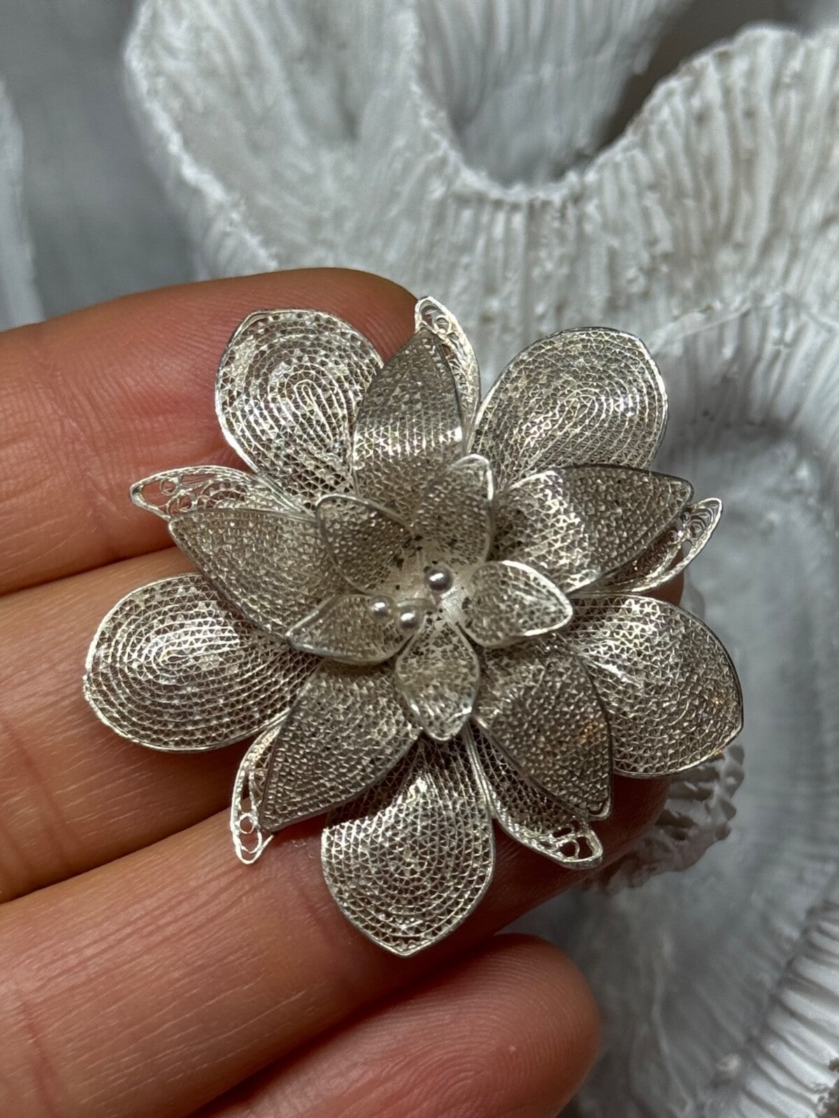 925 Sterling Silver Flower Brooch Length 1.8 Inch