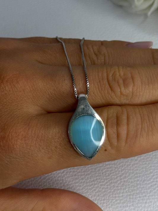 925 Sterling Silver Larimar Necklace Length 18 Inch