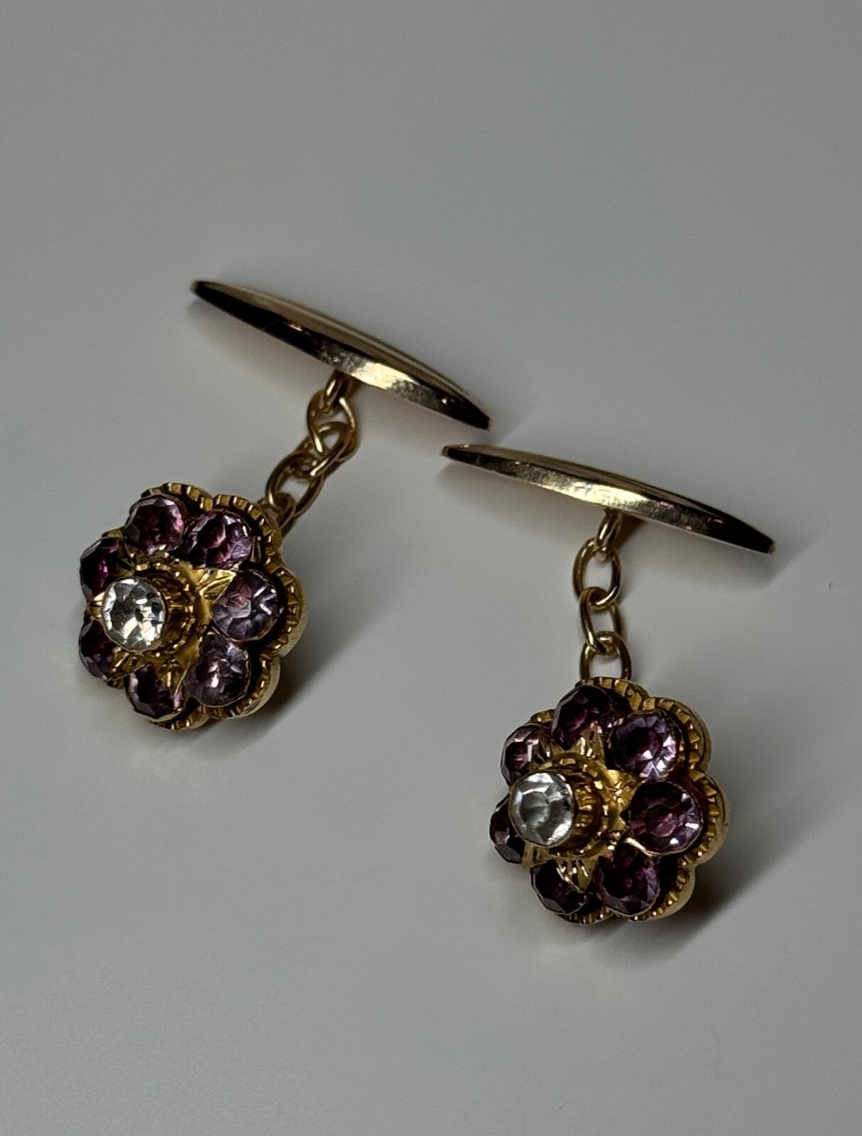 Estate Antique 18K & 14K Yellow Gold Circular Floral Leaf Cuff Links