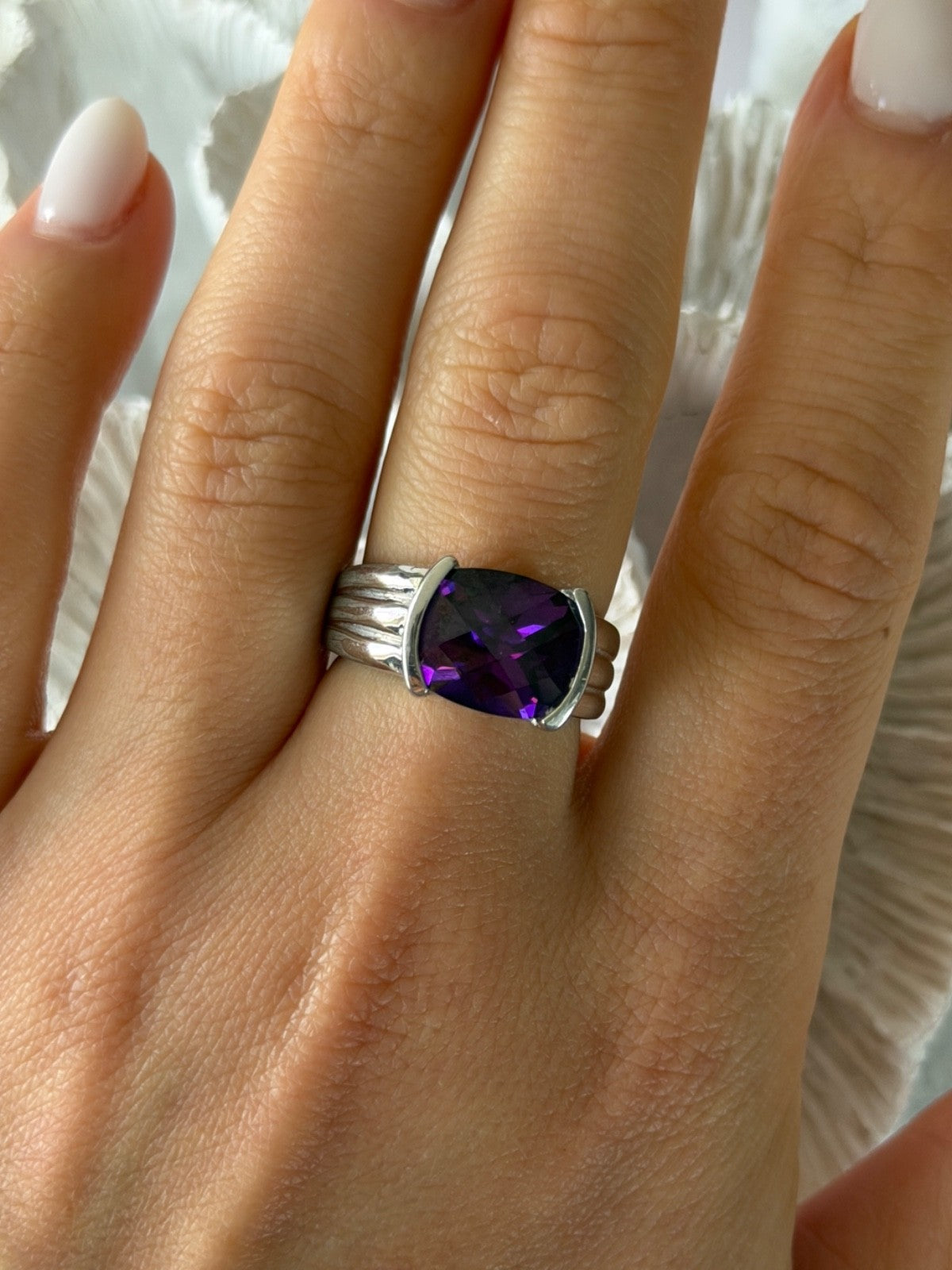 FAS 925 Sterling Silver Amethyst Ring Size 8