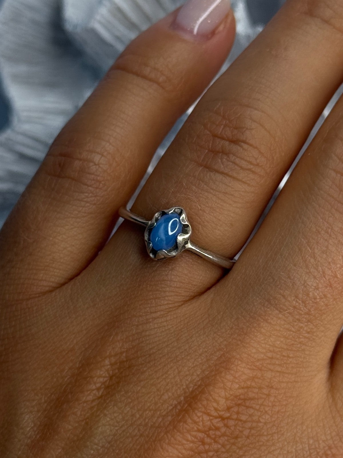 925 Sterling Silver Ring Sapphire Star Size 7.5