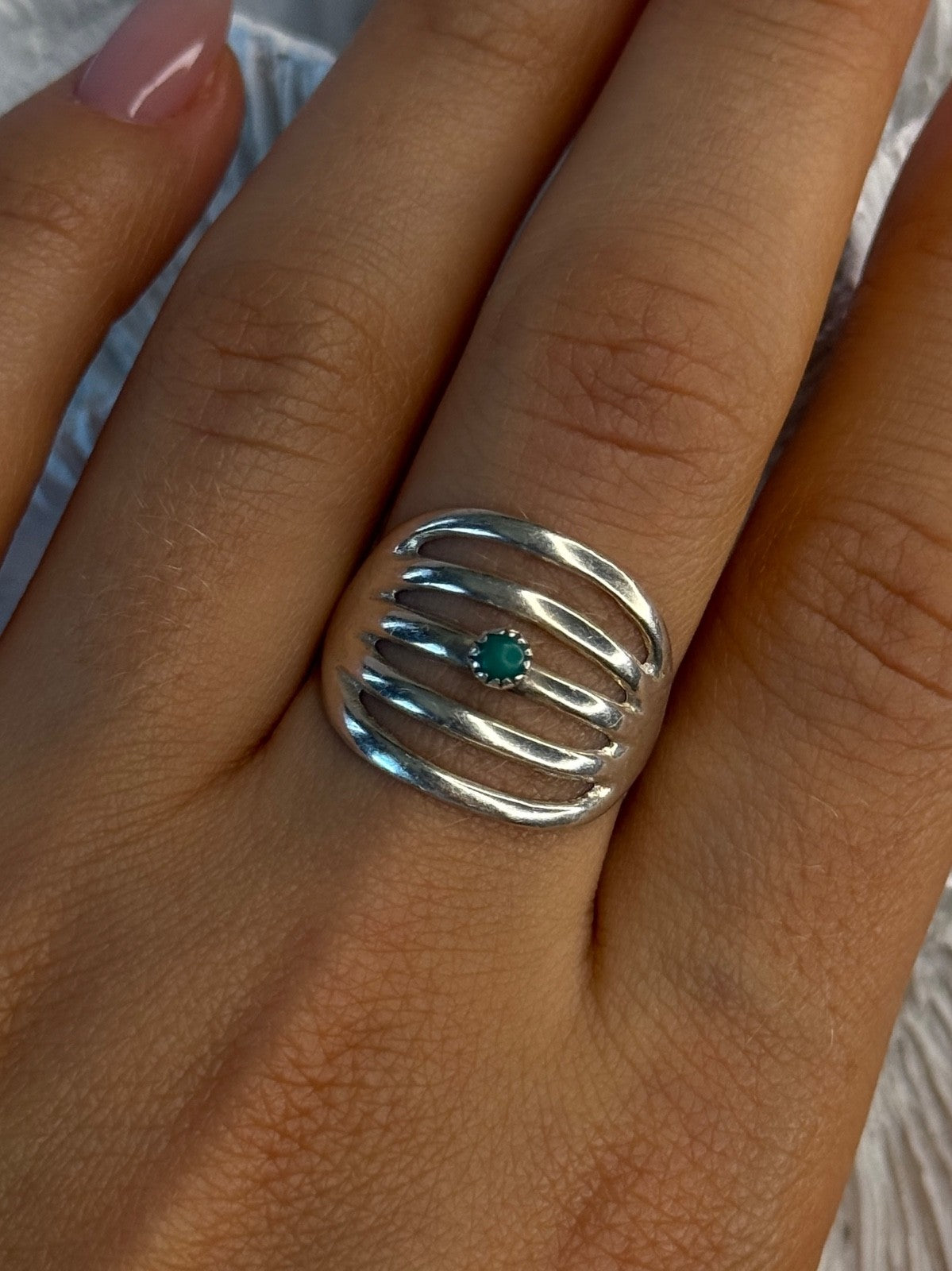 925 Sterling Silver Green Malachite Ring Size 9