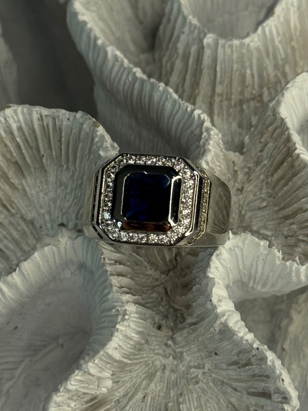 Mens 925 Sterling Silver Sapphire & Beryl Ring Size 10