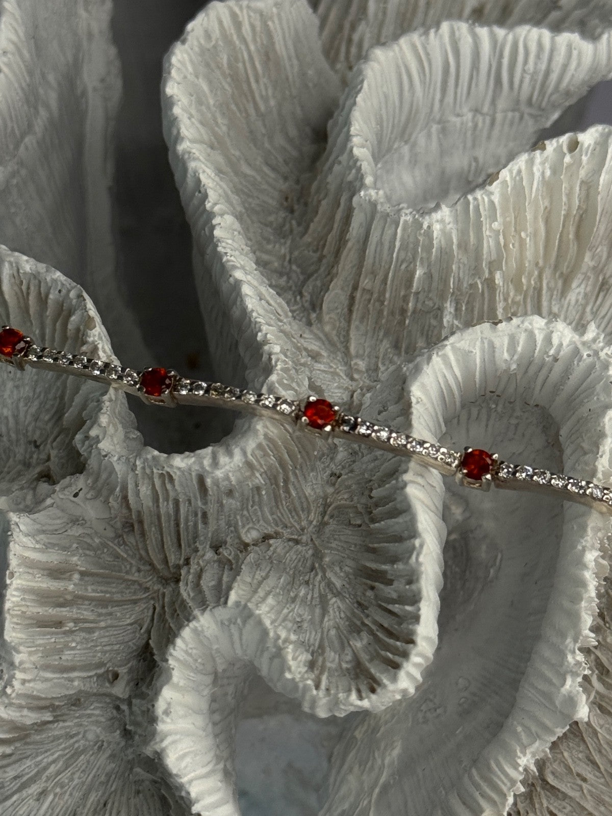 925 Sterling Silver Red Spinel & Beryl Bracelet Length 7.5
