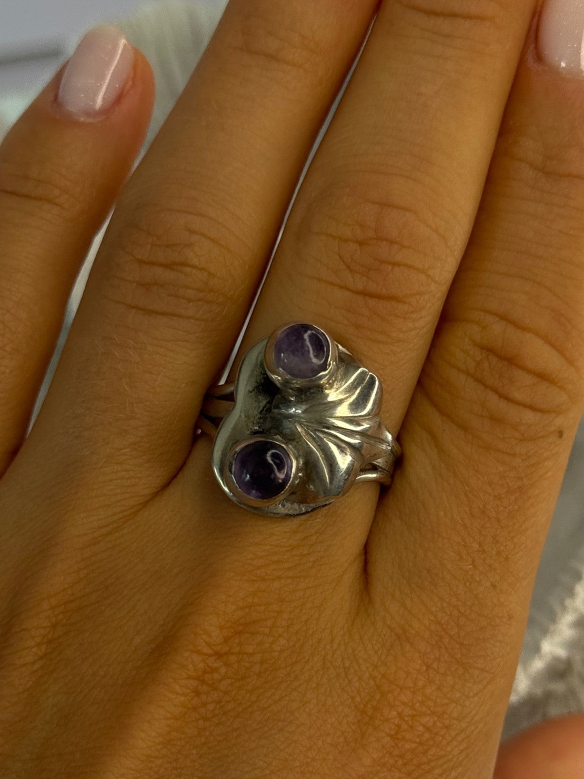 Vintage 925 Sterling Silver Amethyst Ring Adjustable