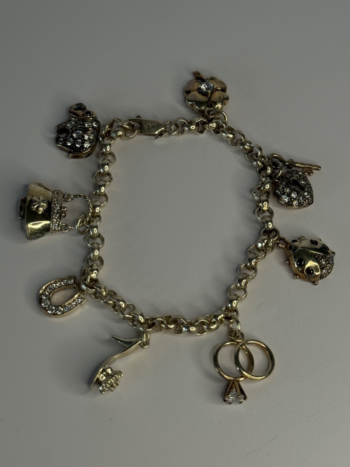 925 Sterling Silver Lovely Charms Sapphire CZ Bracelet Length 7
