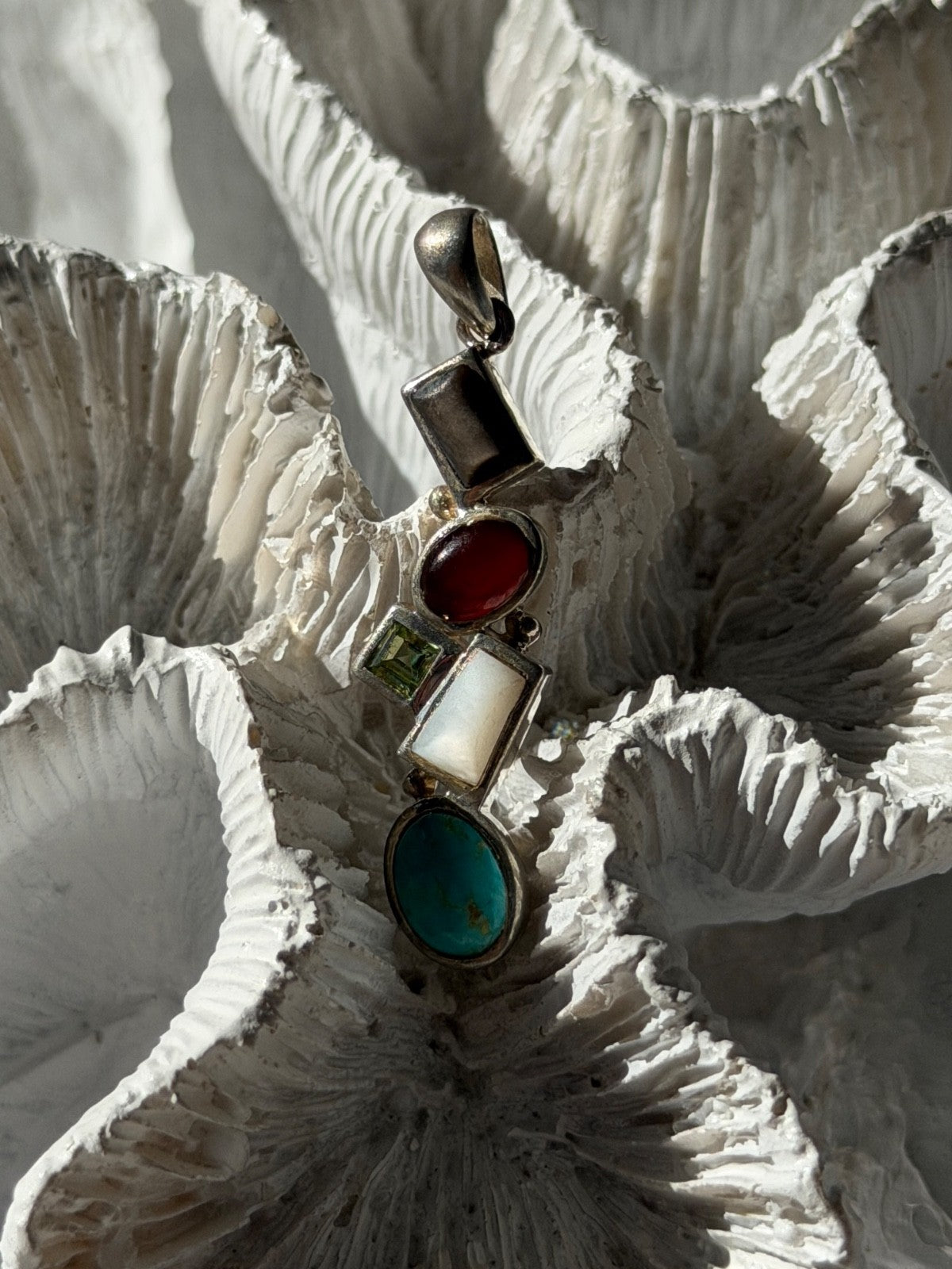 925 Sterling Silver Multi Color Gemstones Pendant