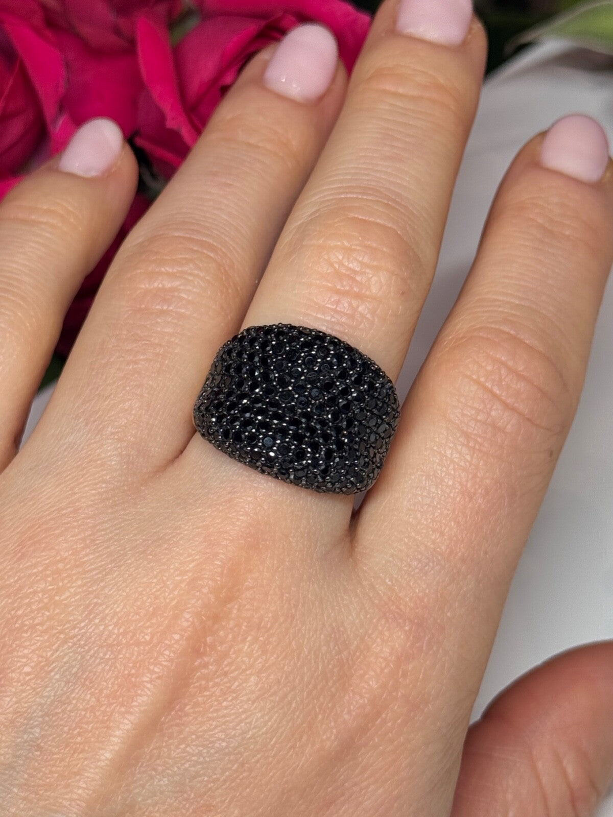 925 Sterling Silver Gold Plated Black Spinel Ring Size 8.5