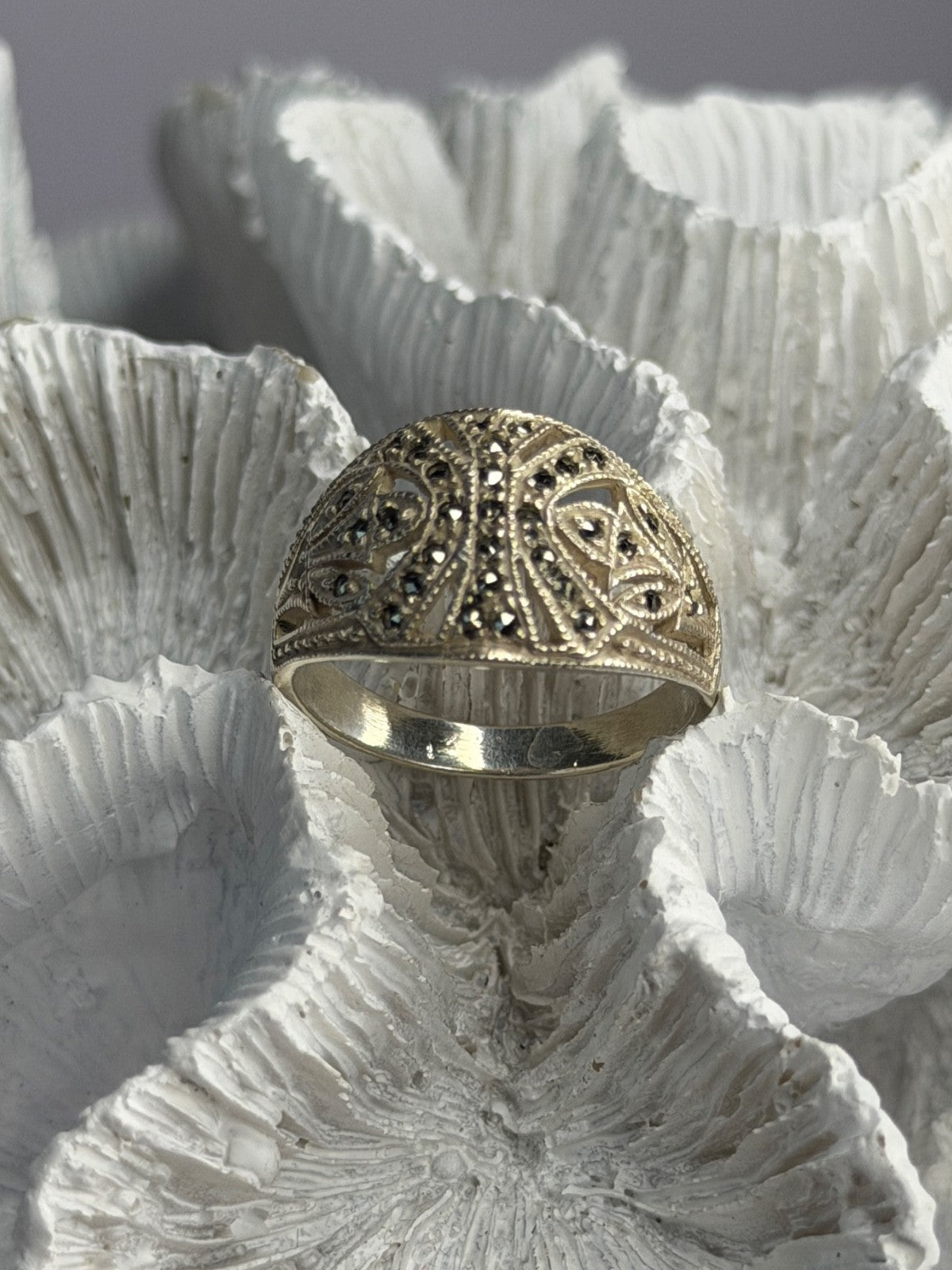Vintage 925 Sterling Silver Marcasite Ring Size 10