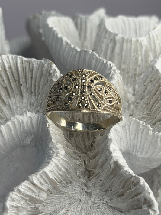 Vintage 925 Sterling Silver Marcasite Ring Size 10