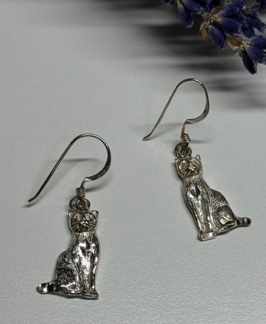 925 Sterling Silver Cats Earrings