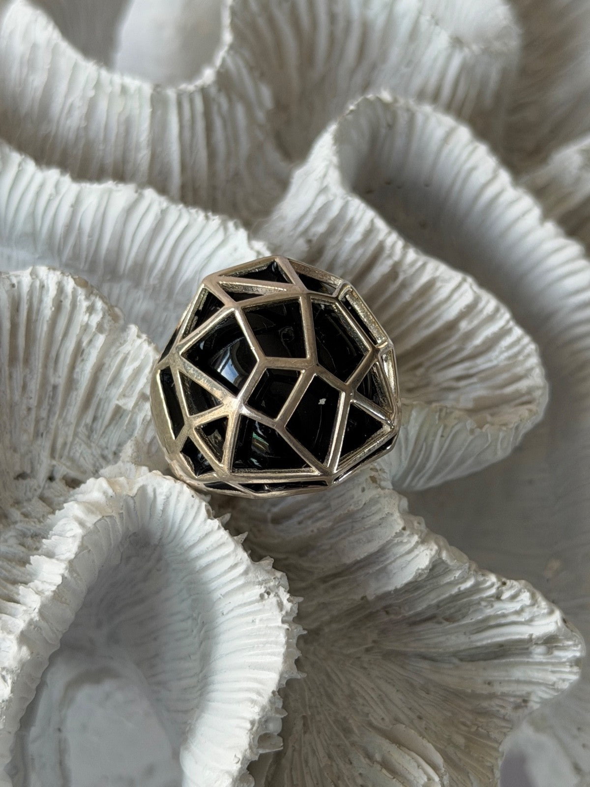 ARD Modernist 925 Sterling Silver Geometric Black Onyx Ring Size 8
