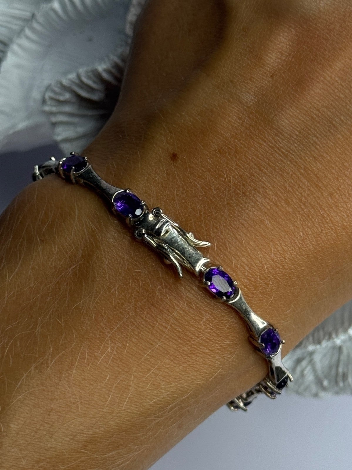 925 Sterling Silver Purple Tourmaline Bracelet Length 7