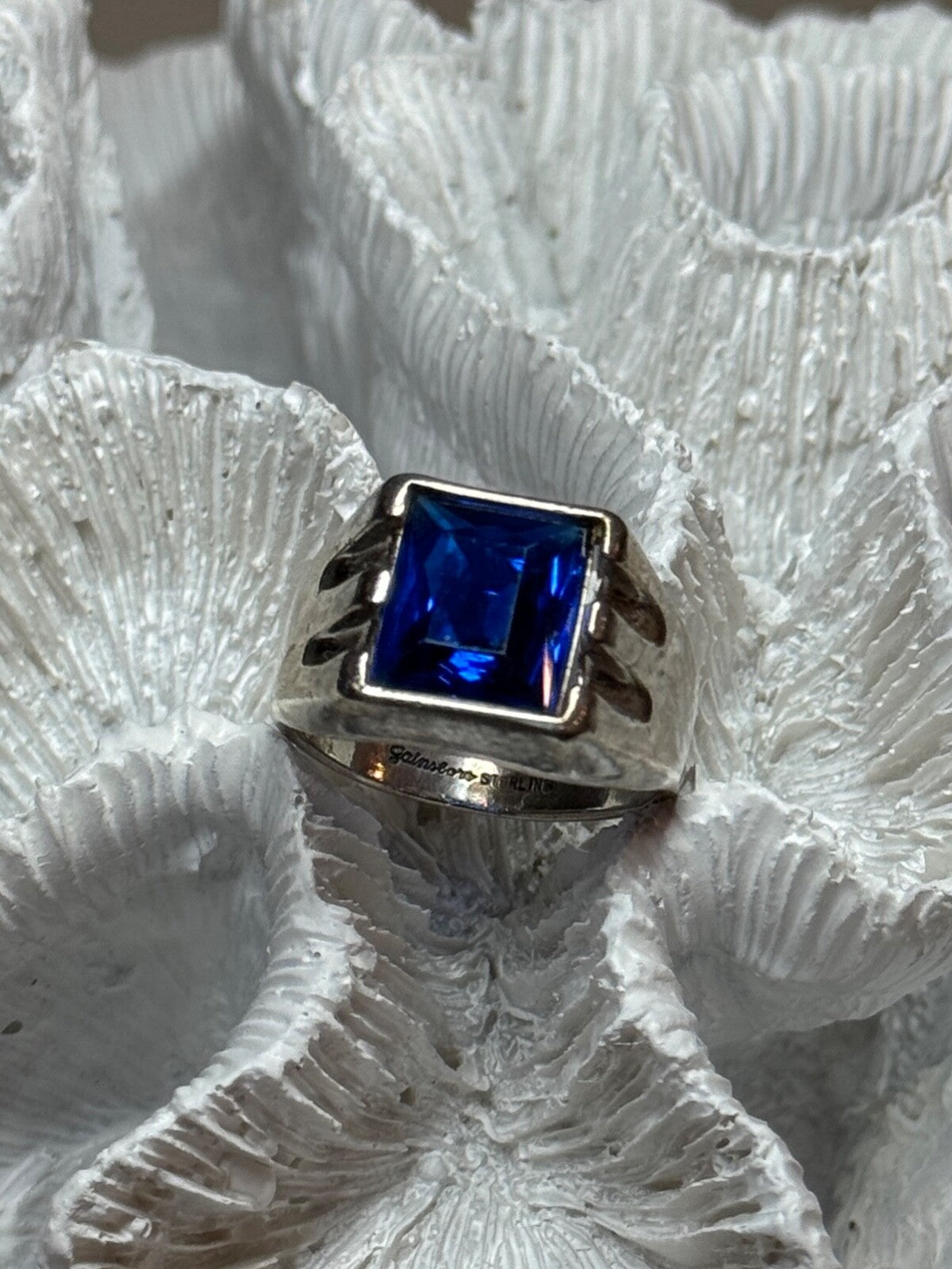 925 Sterling Silver Gainsboro Sapphire Men'S Ring Size 9