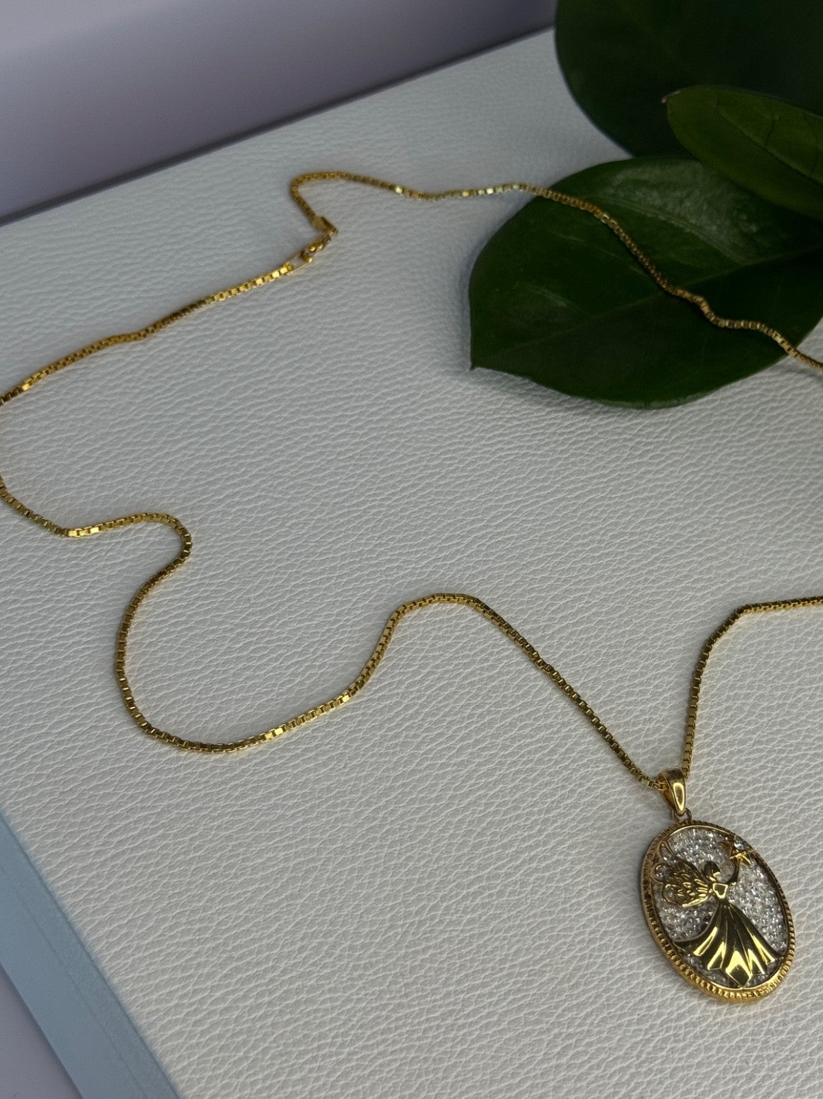 925 Sterling Silver Gold Plated Angel Cz Necklace Length 19.5 Inch