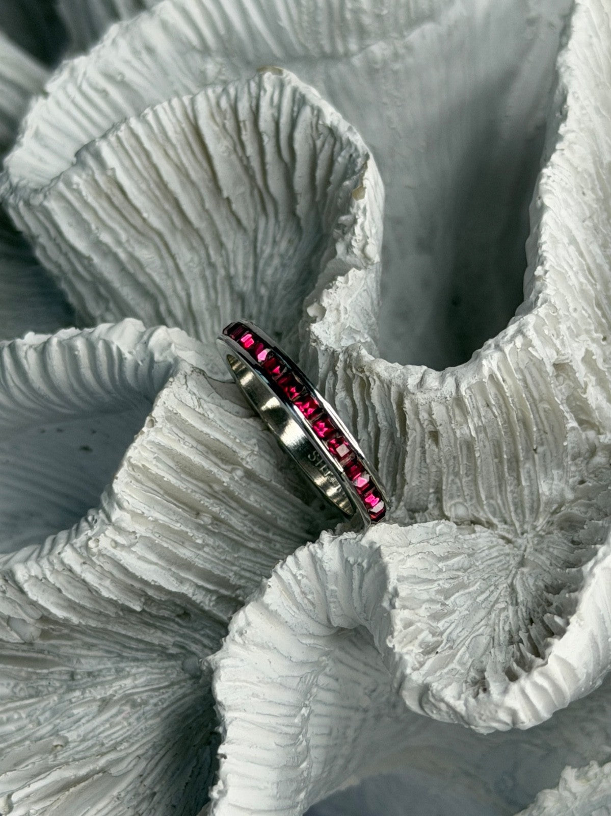 925 Sterling Silver Pink Spinel Band Ring Size 6