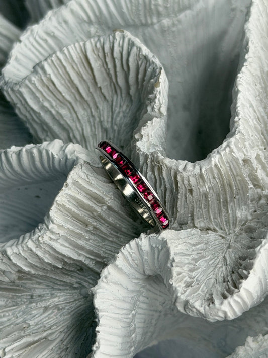 925 Sterling Silver Pink Spinel Band Ring Size 6