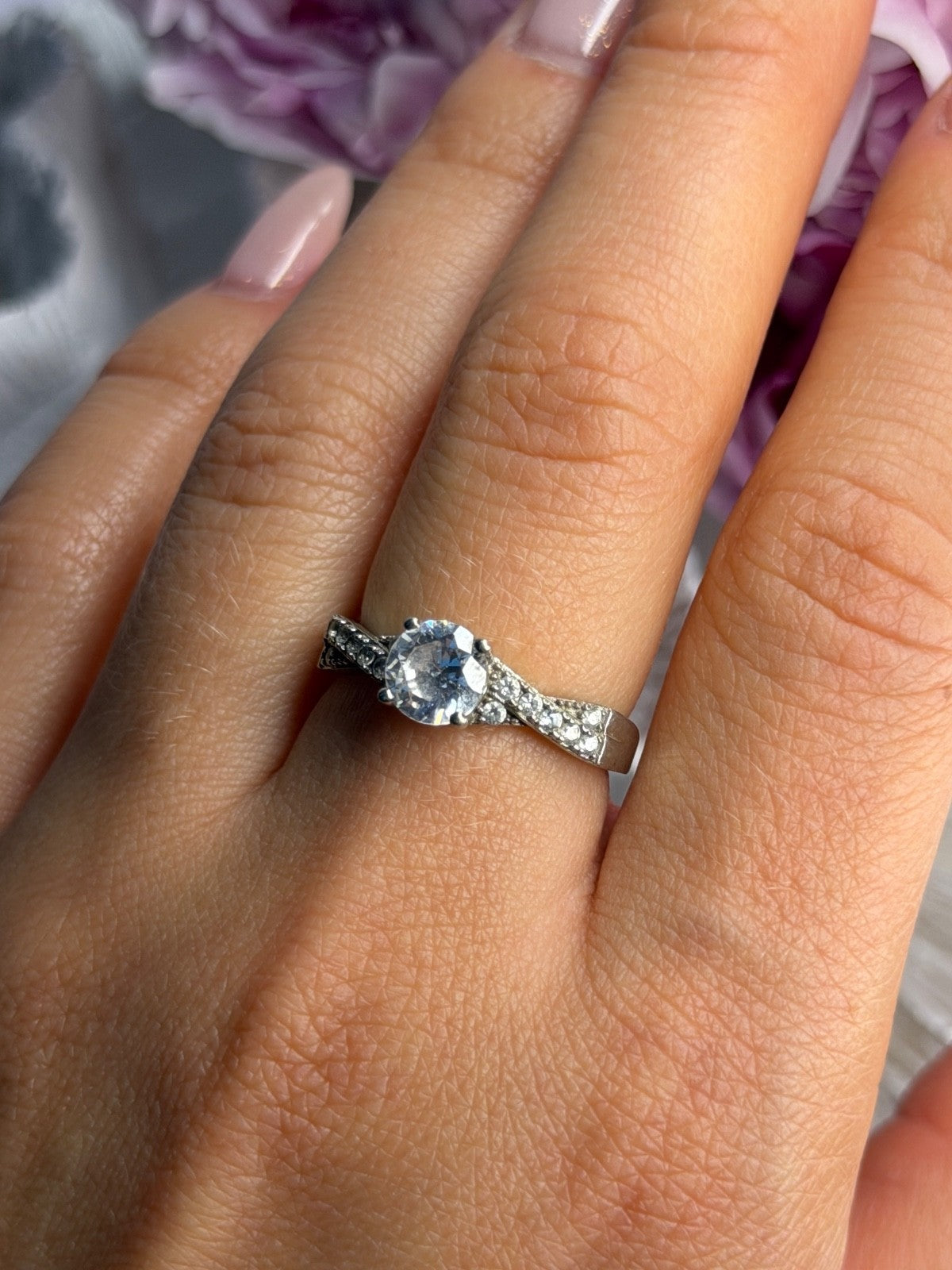 925 Sterling Silver White Spinel Ring Size 8
