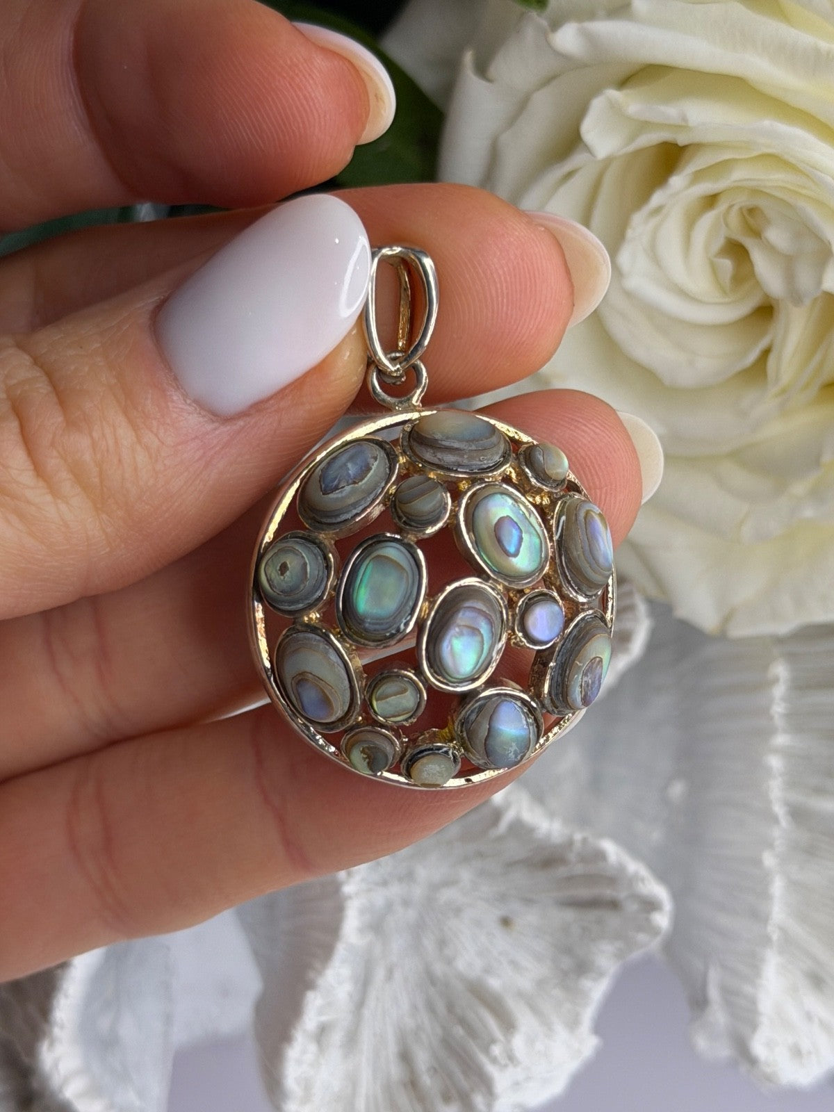 Vintage 925 Sterling Silver Abalone Pendant Length 1.70 in