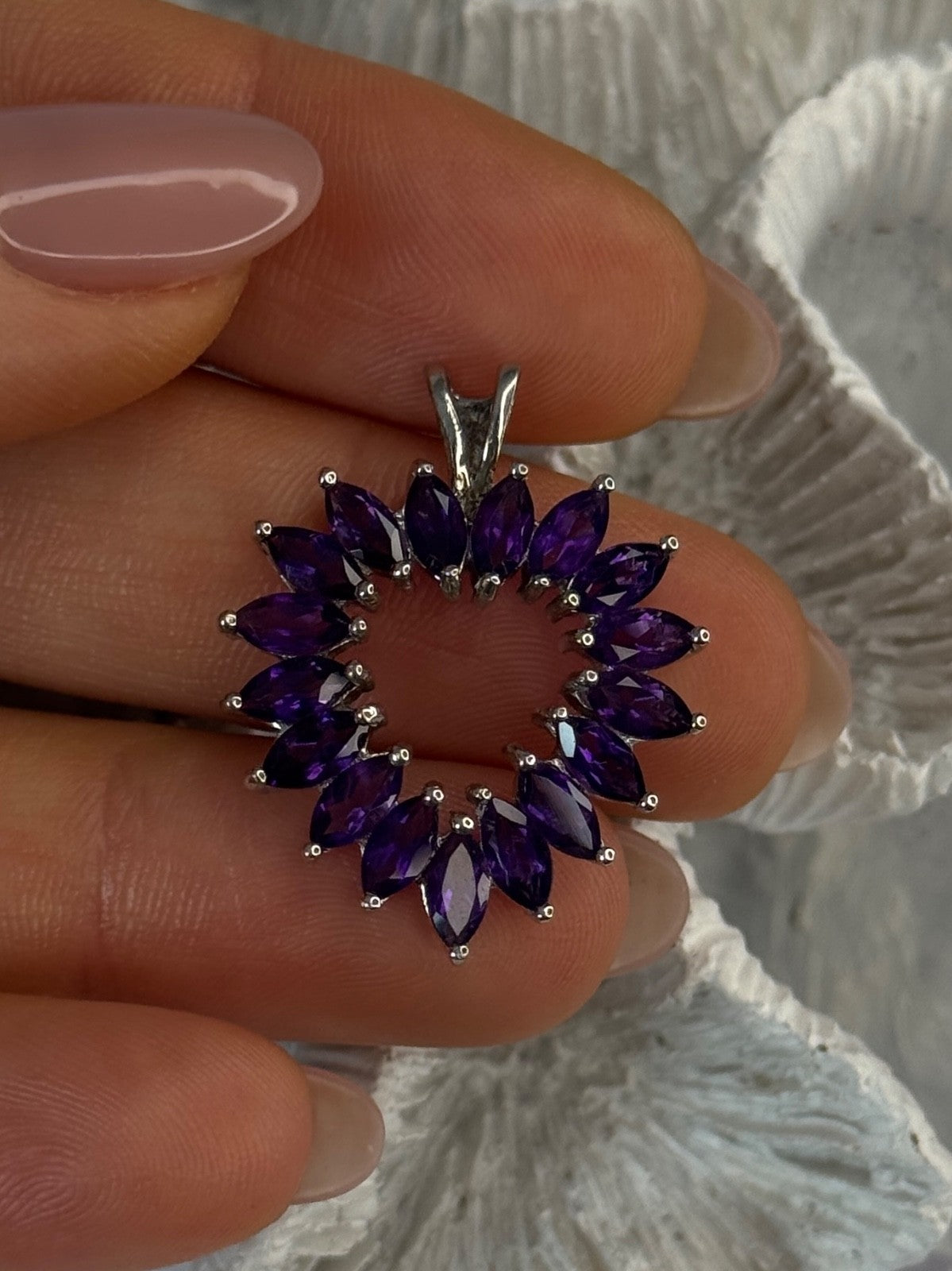925 Sterling Silver Amethyst Heart Pendant Length 1.15 Inch
